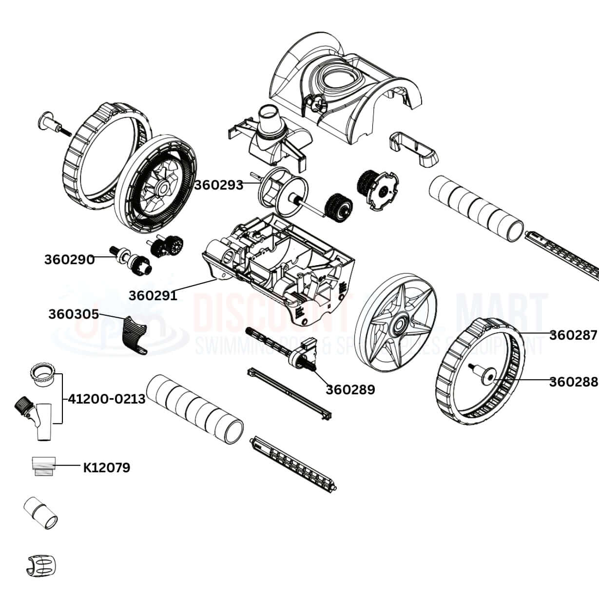 Pentair Kreepy Krauly Warrior Cleaner parts diagram, featuring essential replacement components from Discount Pool Mart DPM.