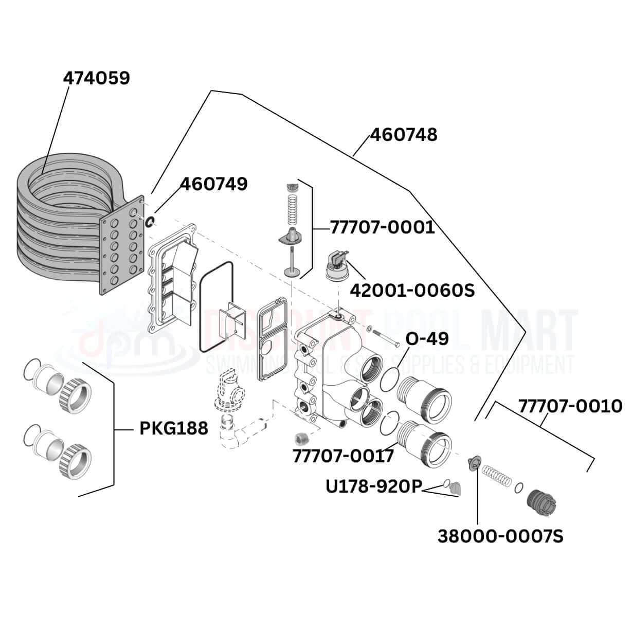 Pentair MasterTemp 460732 heater replacement parts diagram from Discount Pool Mart DPM with essential components and part numbers.
