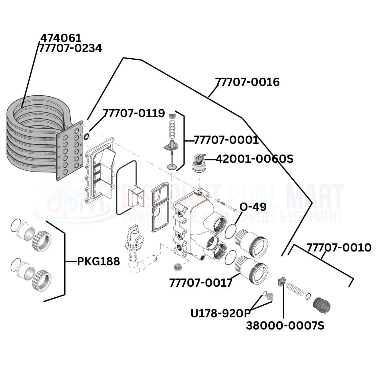 Pentair MasterTemp 460736 Heater replacement parts diagram showing components from Discount Pool Mart DPM.