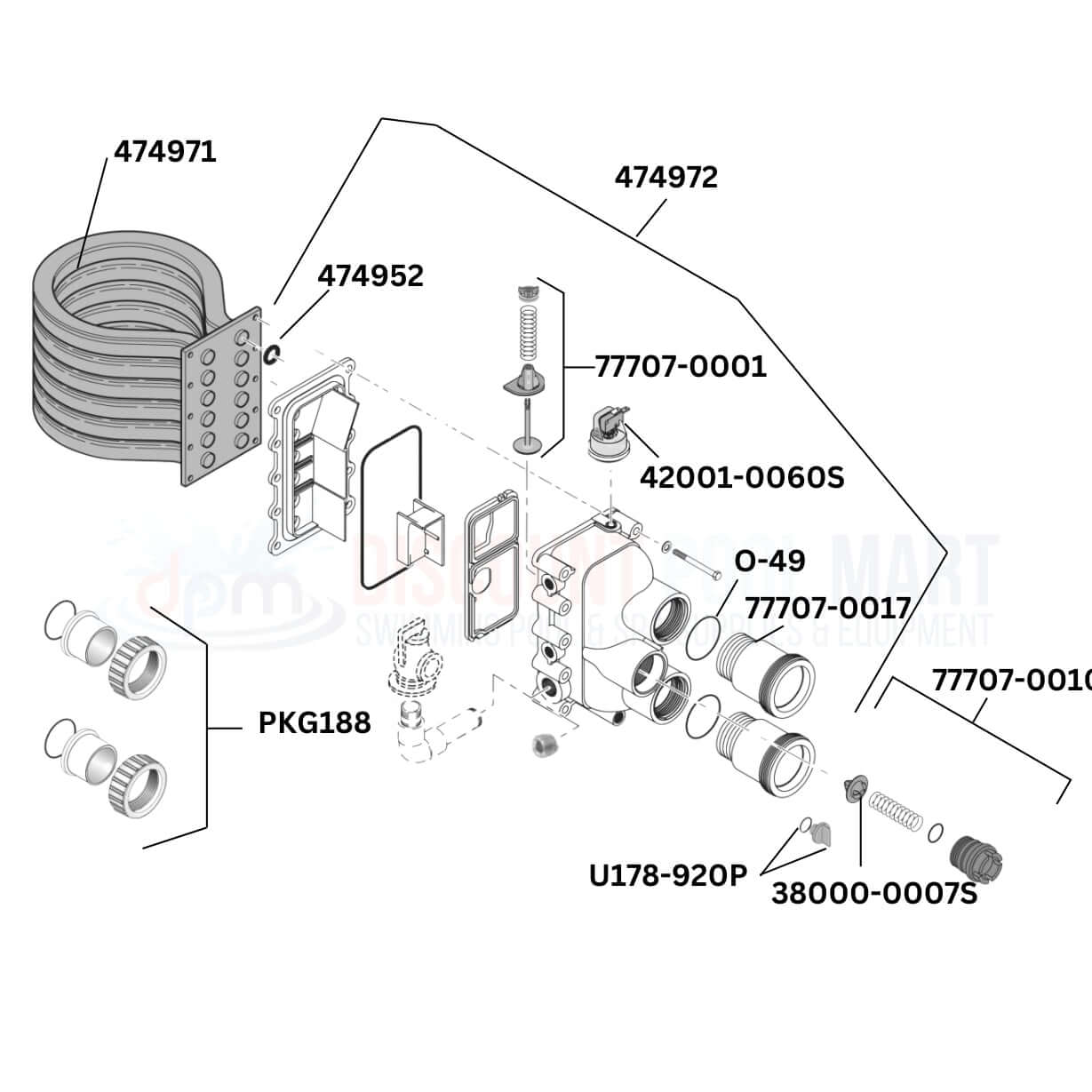 Pentair MasterTemp 461059 heater replacement parts diagram with part numbers and components from Discount Pool Mart DPM.