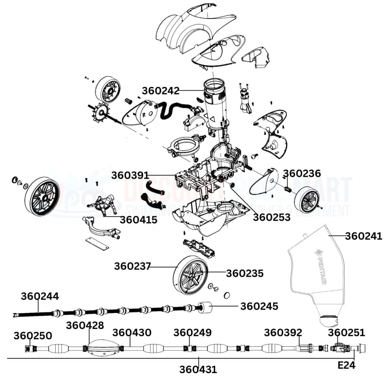Pentair Racer LS Inground Cleaner replacement parts diagram by Discount Pool Mart DPM, showcasing detailed components and assembly.