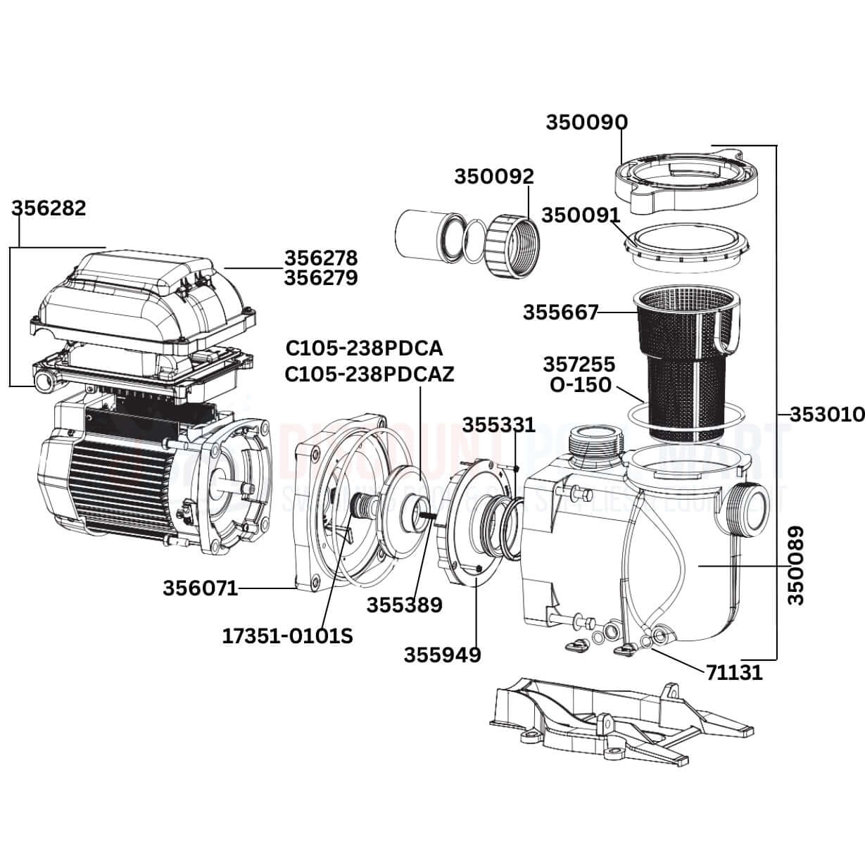 Pentair SuperFlo Pump Replacement Parts Diagram showing genuine parts from Discount Pool Mart DPM for optimal pool performance.
