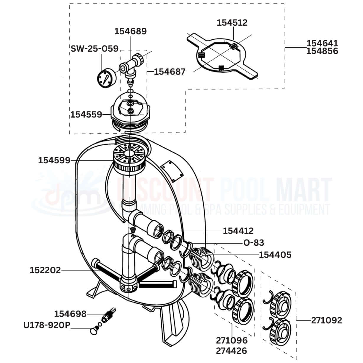 Pentair Triton II TR100 sand filter replacement parts diagram with labeled components from Discount Pool Mart DPM.