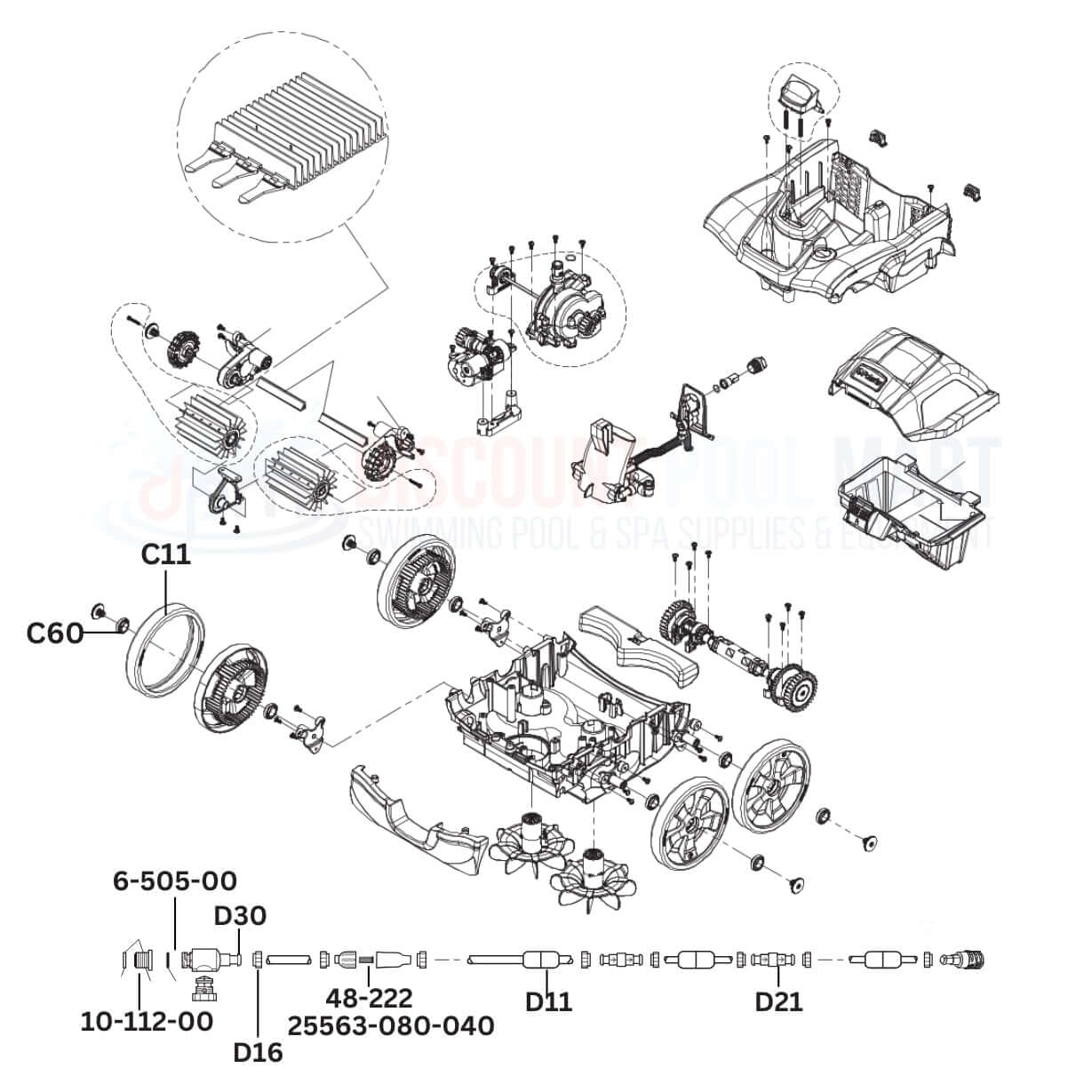 Polaris Quattro Sport F4TR Cleaner replacement parts diagram from Discount Pool Mart DPM, showing components and assembly details.