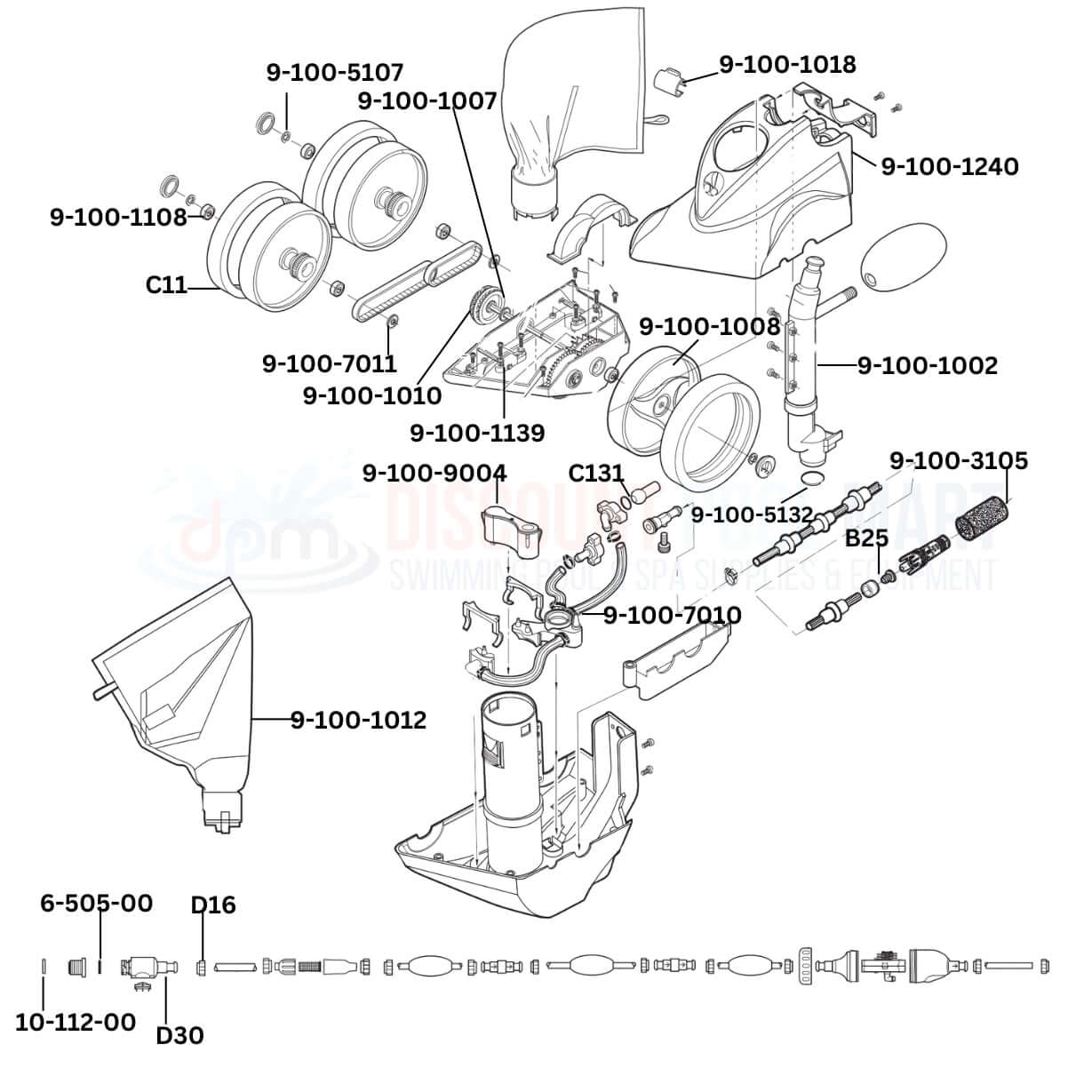 Polaris TR35P Cleaner replacement parts diagram from Discount Pool Mart DPM, showcasing essential components for effective pool cleaning.