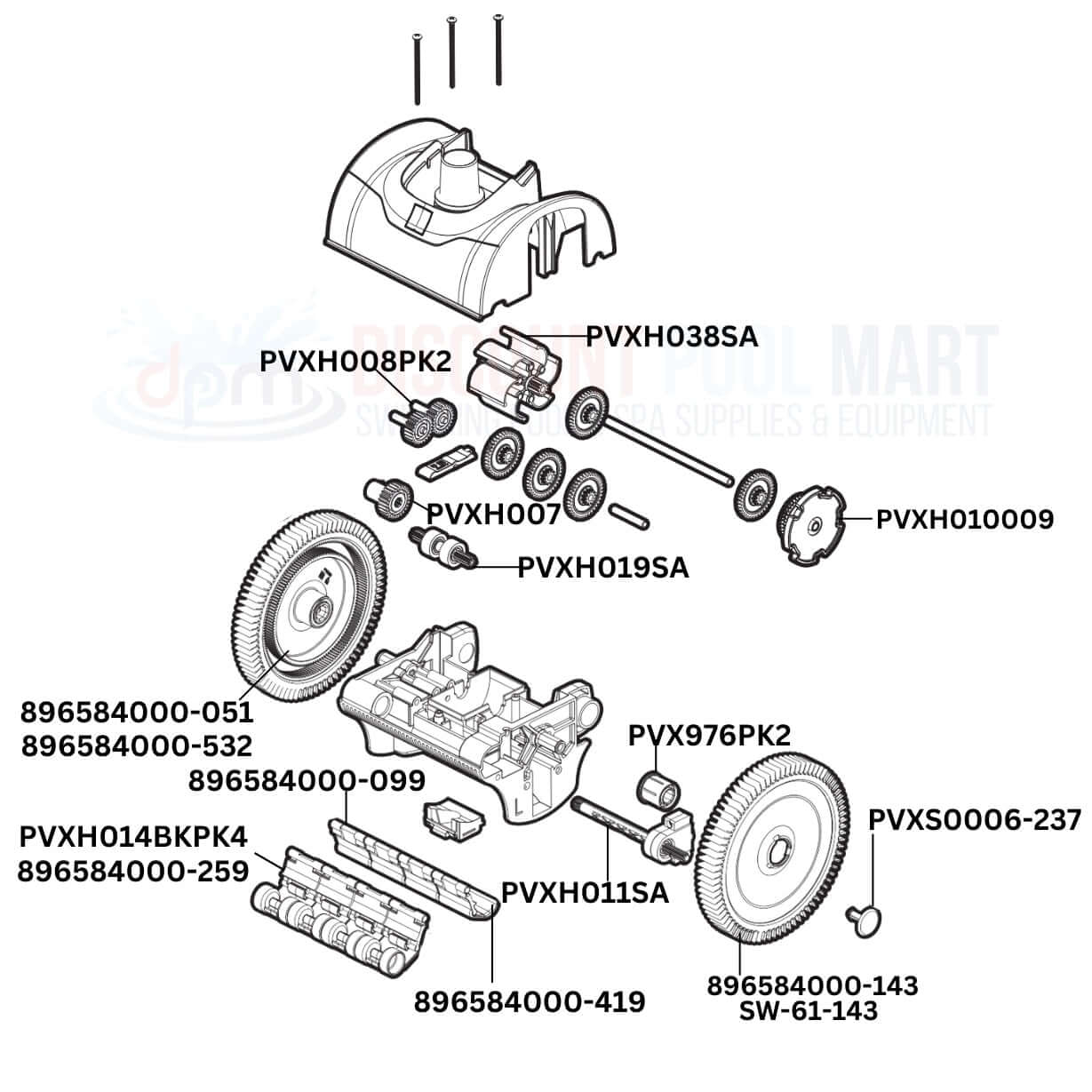 Poolvergnuegen The Pool Cleaner 2-Wheel Cleaner Replacement Parts Diagram