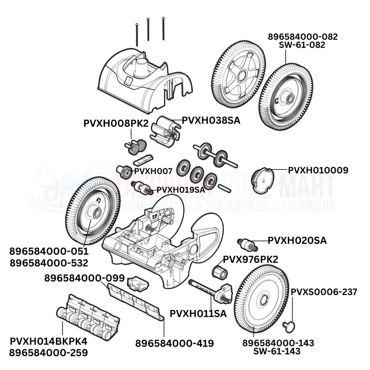 Poolvergnuegen The Pool Cleaner 4-Wheel Cleaner Replacement Parts Diagram