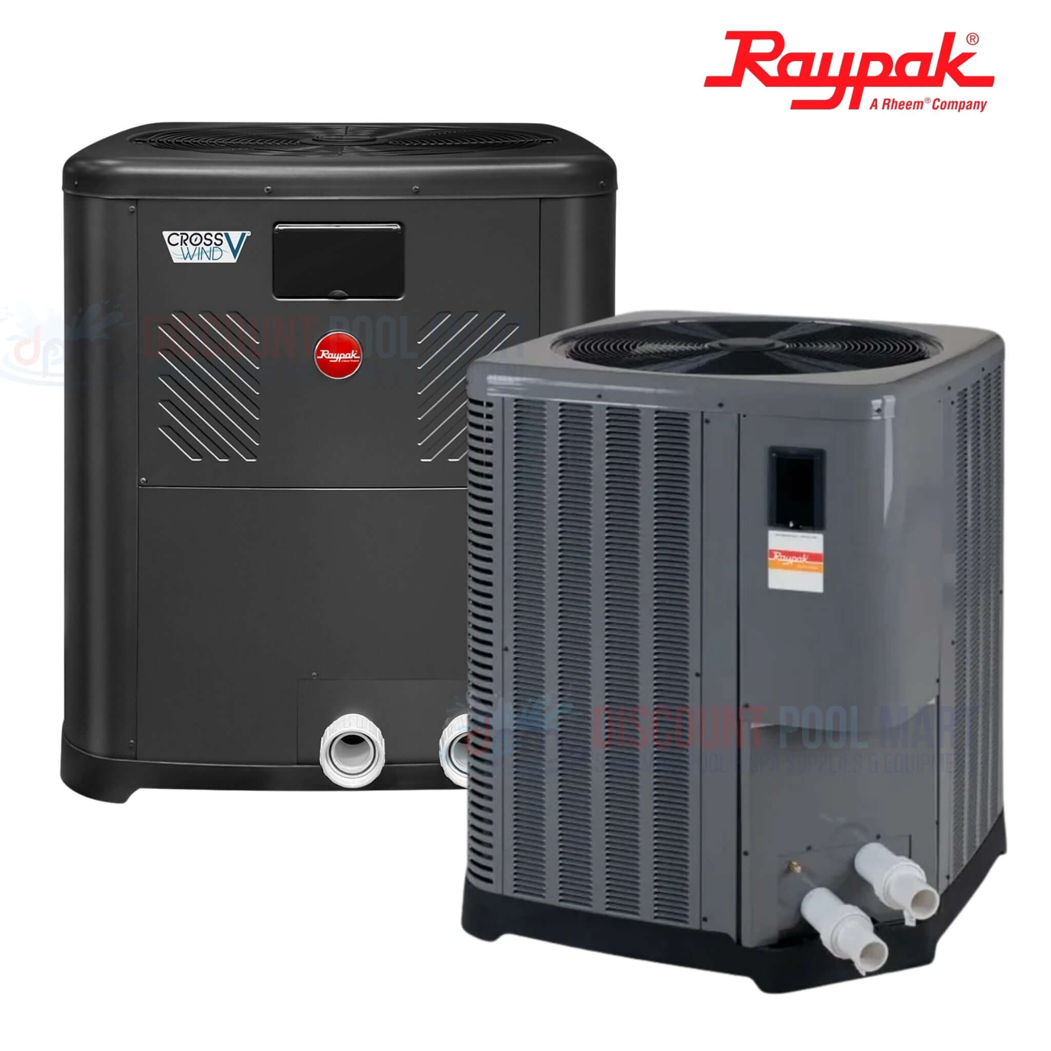 Raypak heat pumps showcased, available at Discount Pool Mart DPM for energy-efficient pool heating solutions.