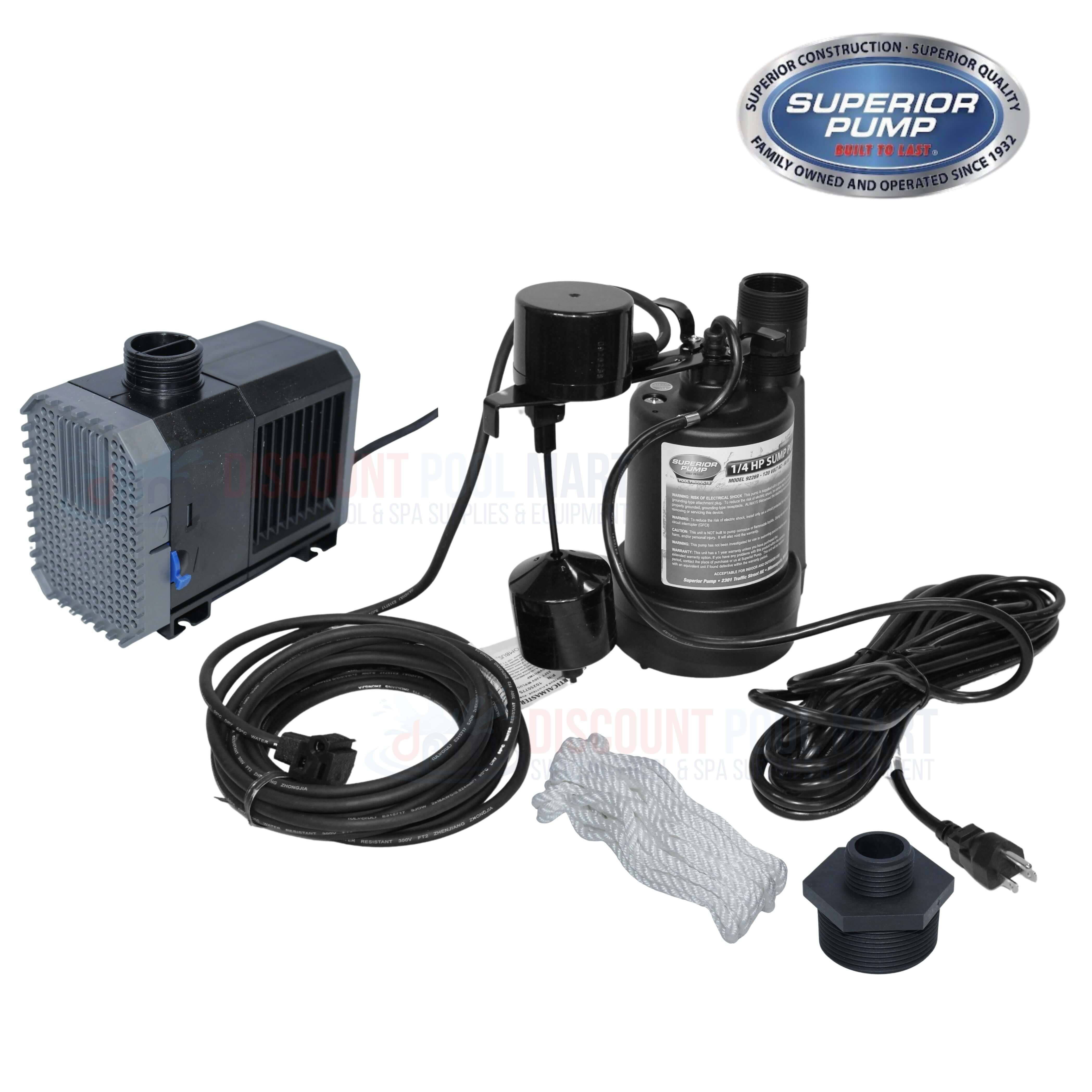 Superior Pump submersible pump set available at Discount Pool Mart DPM for efficient water removal and drainage.