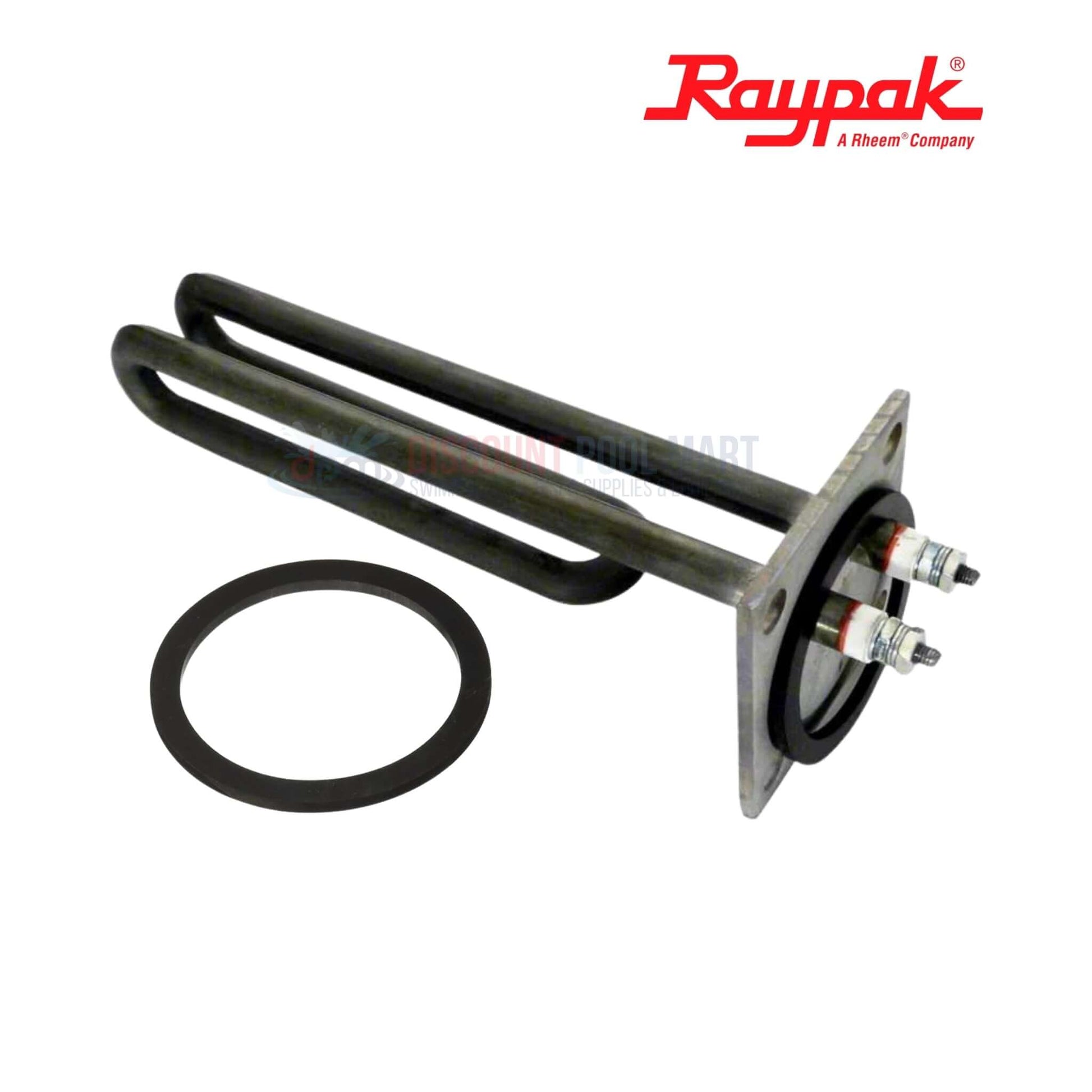 001801F | Raypak ELS 5.5Kw Heating Element with gasket, showing stainless steel construction and square flange from Discount Pool Mart.