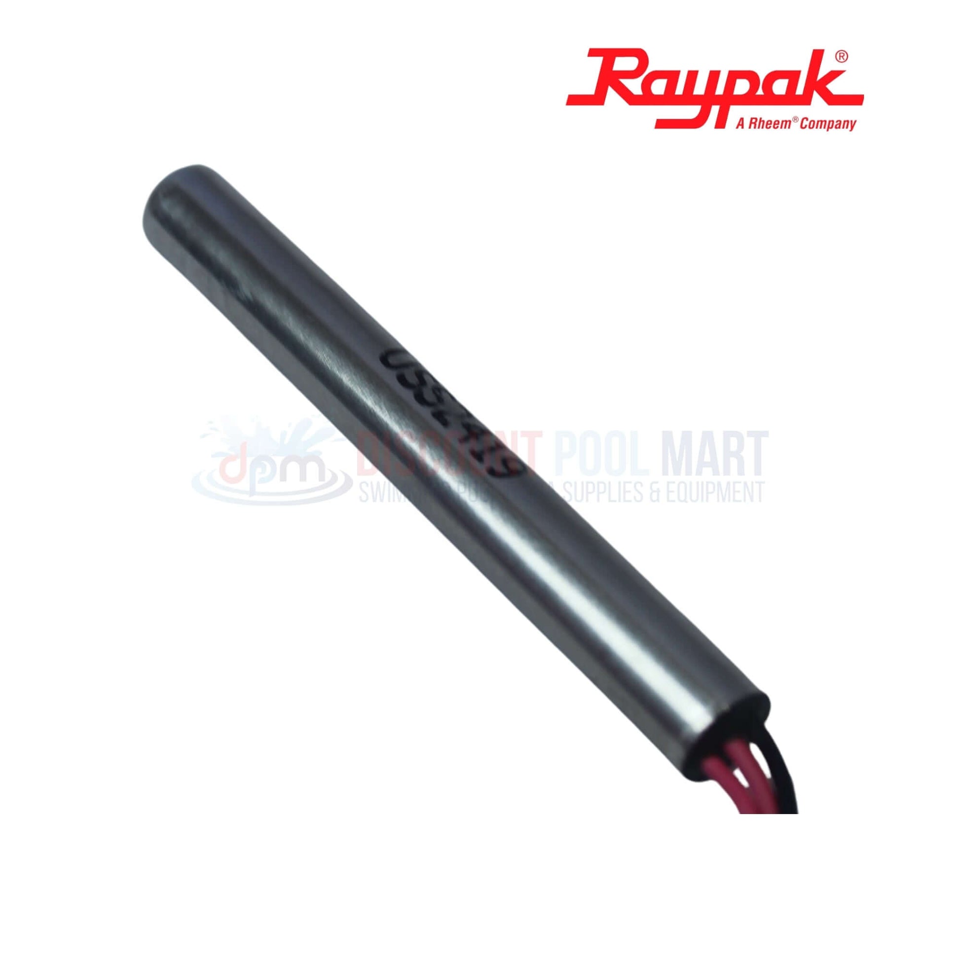 005299B | Raypak Temperature Sensor For RP2100 Heaters in stainless steel, showing three wires, from Discount Pool Mart.