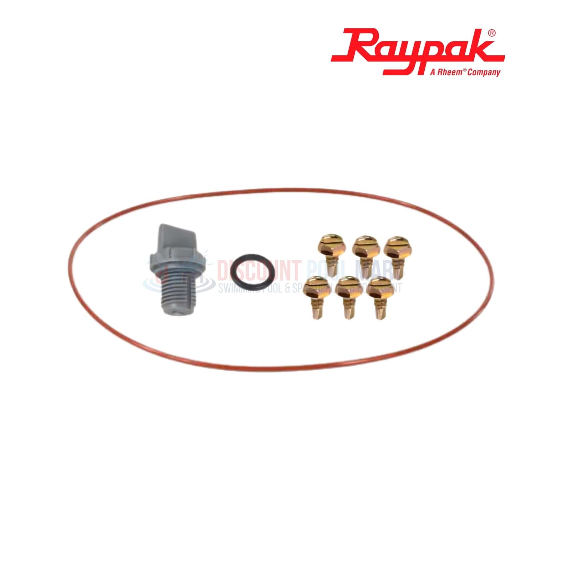 5063P | Raypak 206A-406A Heater Kit with 6 brass screws, gasket, and threaded fitting for pool supplies - Discount Pool Mart.