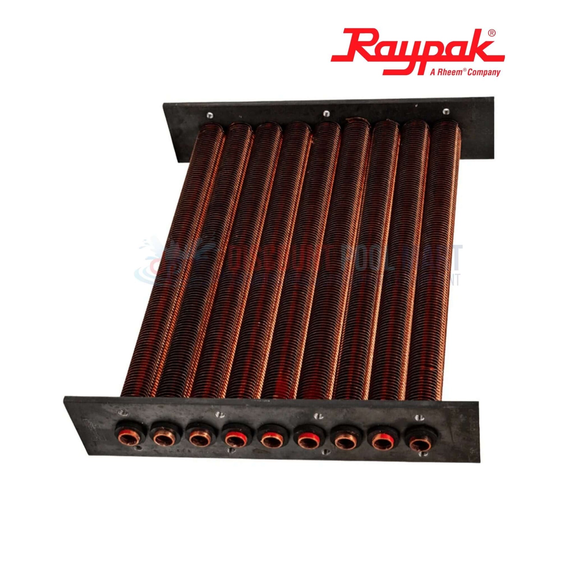 Raypak 006733F | Tube Bundle Heat Exchanger For 265-267, featuring copper tubes and ASME header, ideal for pool repairs.