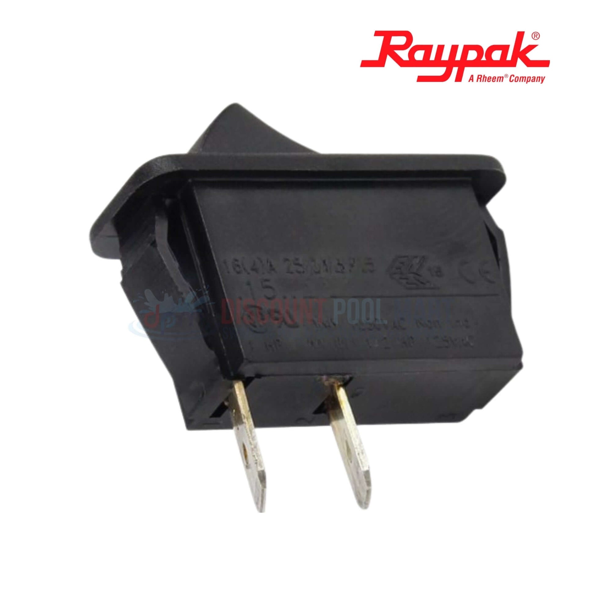 Raypak 006872F | Raypak Versa Heater Rocker Switch, black SPST switch for pool heaters, ideal for DPM pool supplies.