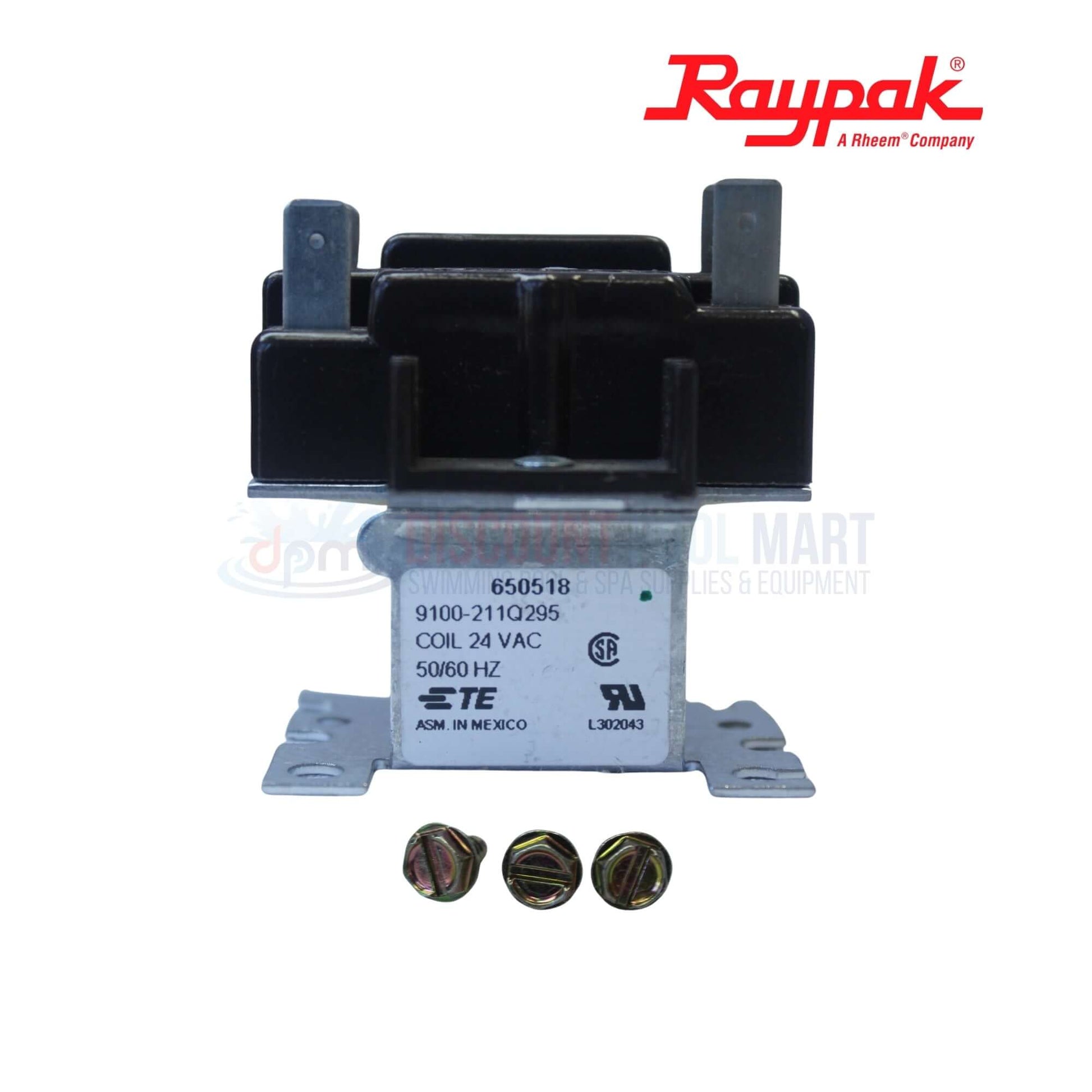 Raypak Hi-Delta DPST 24V Relay 007376F with mounting bracket and screws, ideal for pool systems, from Discount Pool Mart.