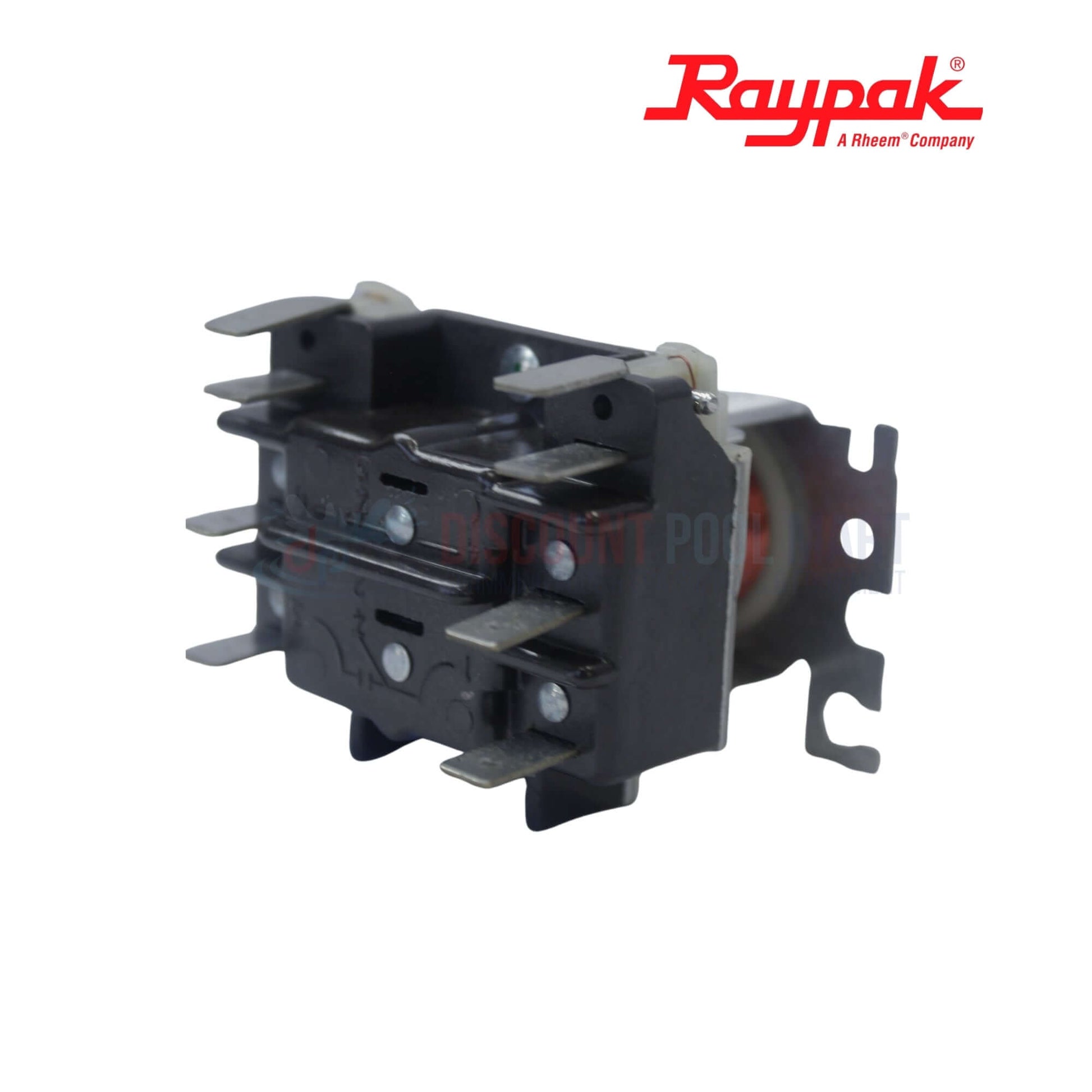 Close-up of 007376F | Raypak Hi-Delta DPST 24V Relay from Discount Pool Mart, showing terminal connections and features.