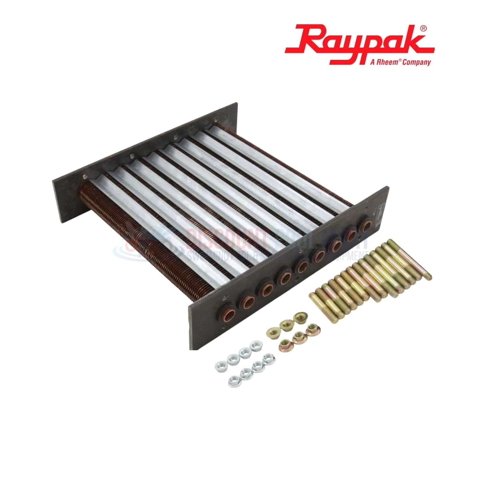 010055F | Raypak 206A & 207A Heater Tube Bundle Copper with copper tubes, stud-bolts, and gaskets from Discount Pool Mart.