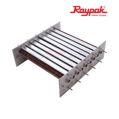 Raypak 010059F | Raypak 206A/207A Copper Tube Bundle Heat Exchanger, showing copper tubing and metal headers, swimming pool parts from Discount Pool Mart.