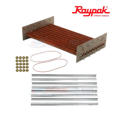 010062F | Raypak 406A/407A Copper Tube Bundle Heat Exchanger with copper tubes, fasteners, and mounting hardware from Discount Pool Mart.