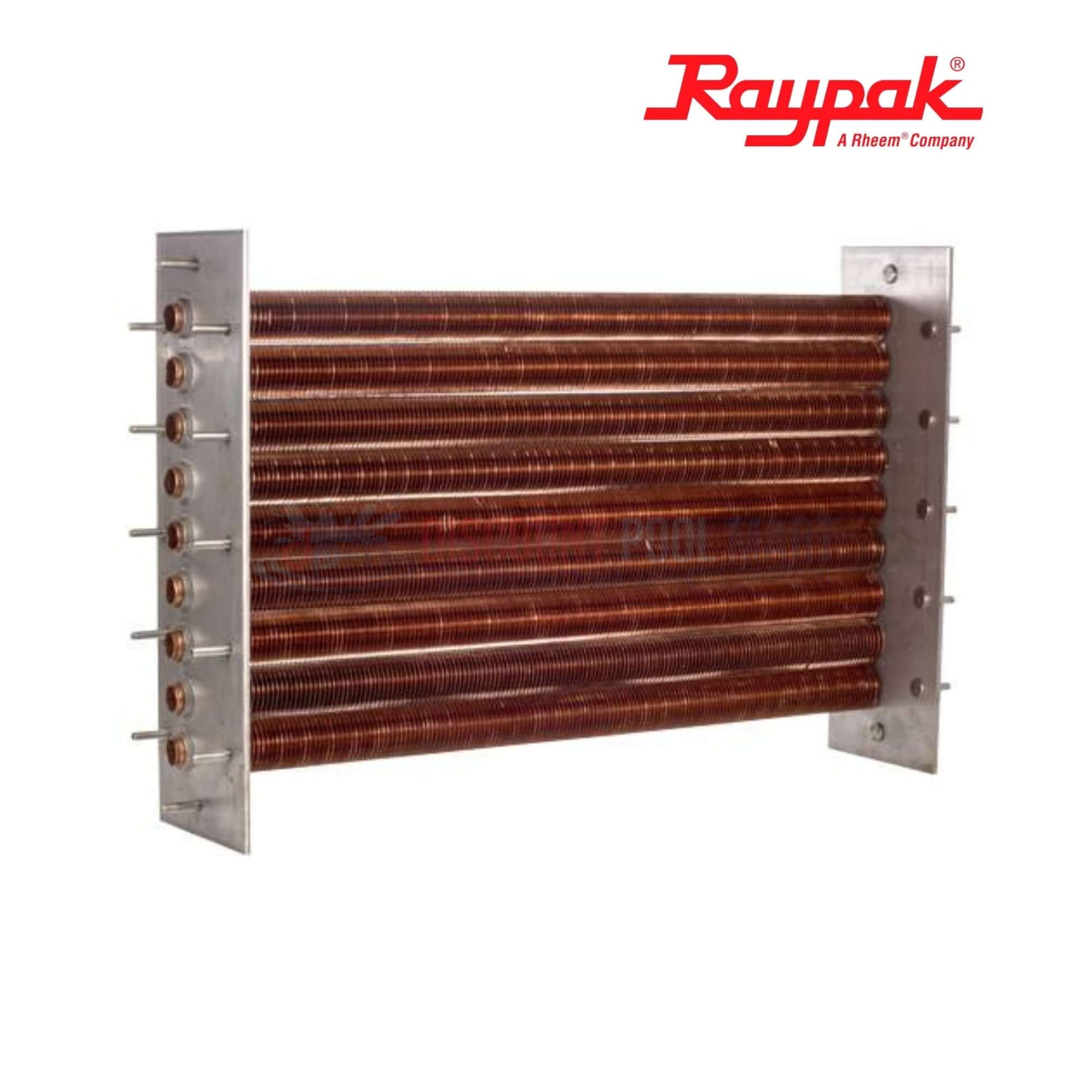 010062F | Raypak 406A/407A Copper Tube Bundle Heat Exchanger with copper tubes, used for efficient thermal transfer in pool systems.