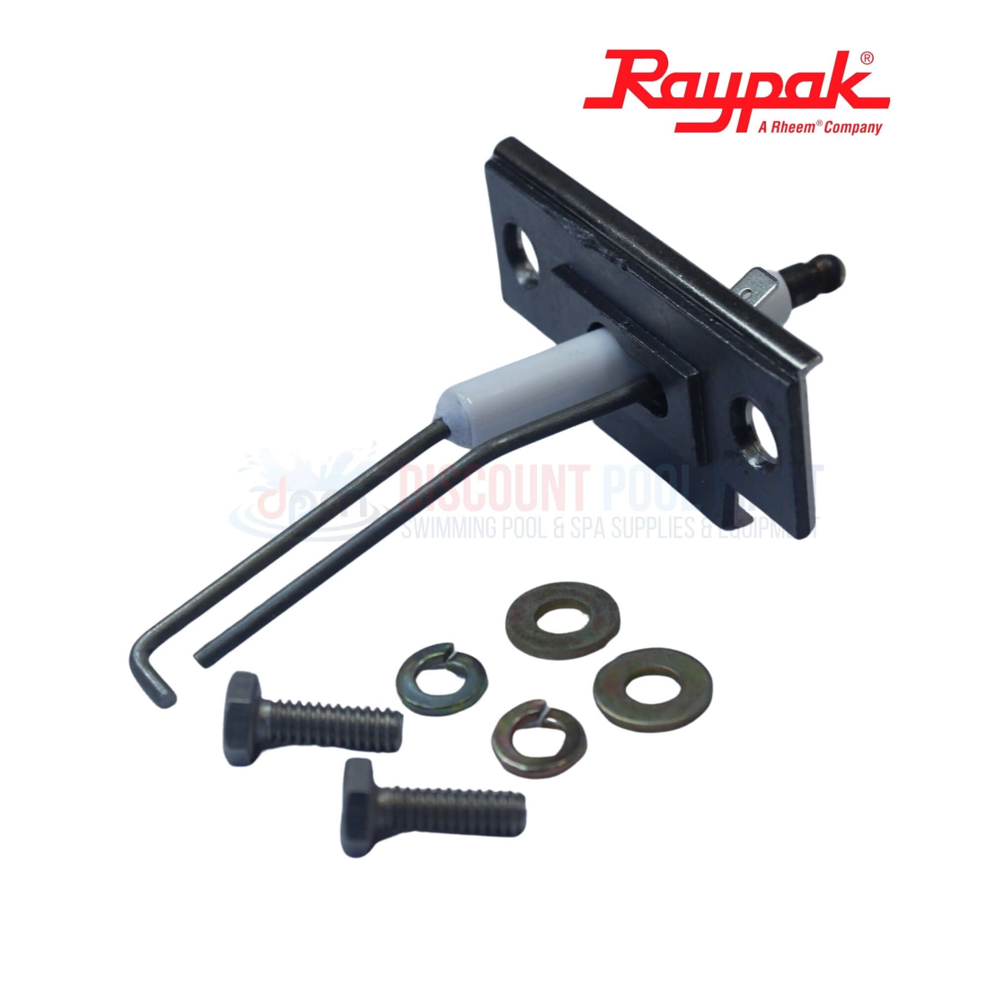 014124F | Raypak 259A & 409A Direct Spark Ignitor DSI with screws and washers, essential for reliable pool heater ignition from Discount Pool Mart.