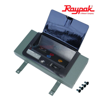 017108F | Raypak 185A PC Control Circuit Board IID in gray with open cover, showcasing control panel; available at Discount Pool Mart.