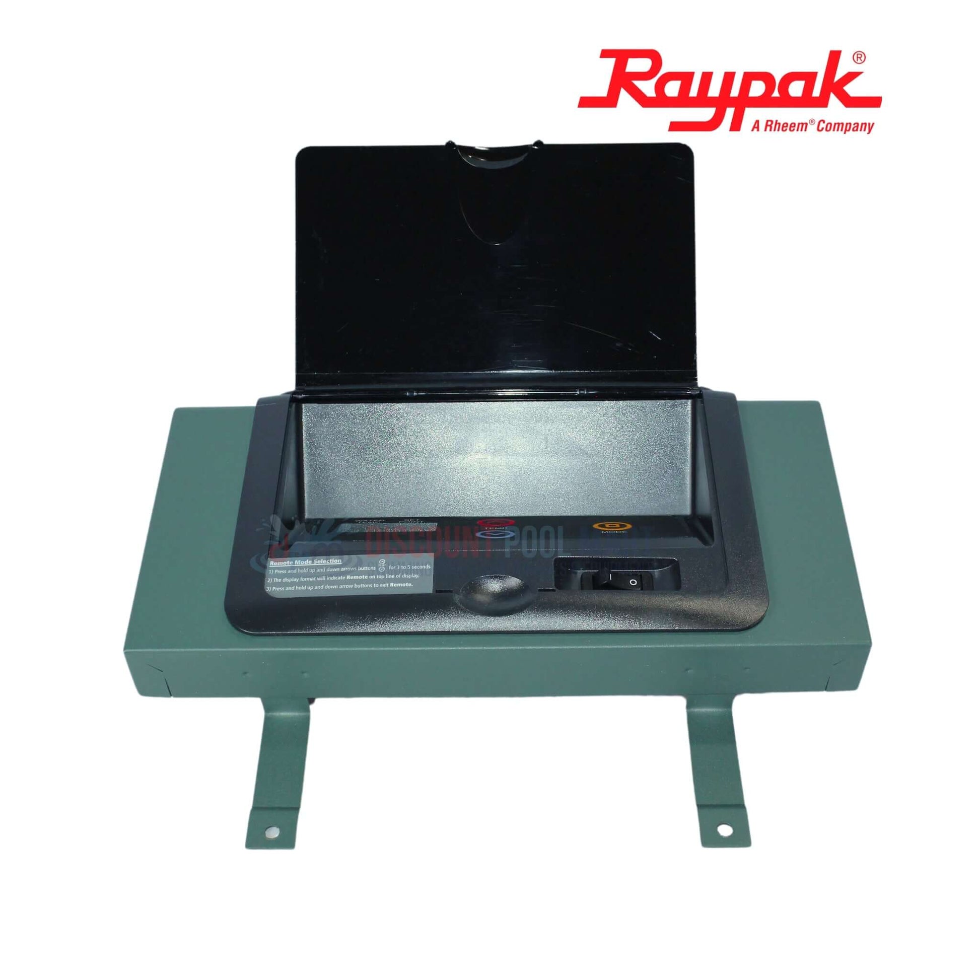 017108F | Raypak 185A PC Control Circuit Board IID with green casing, front view, for pool heater, by Discount Pool Mart.