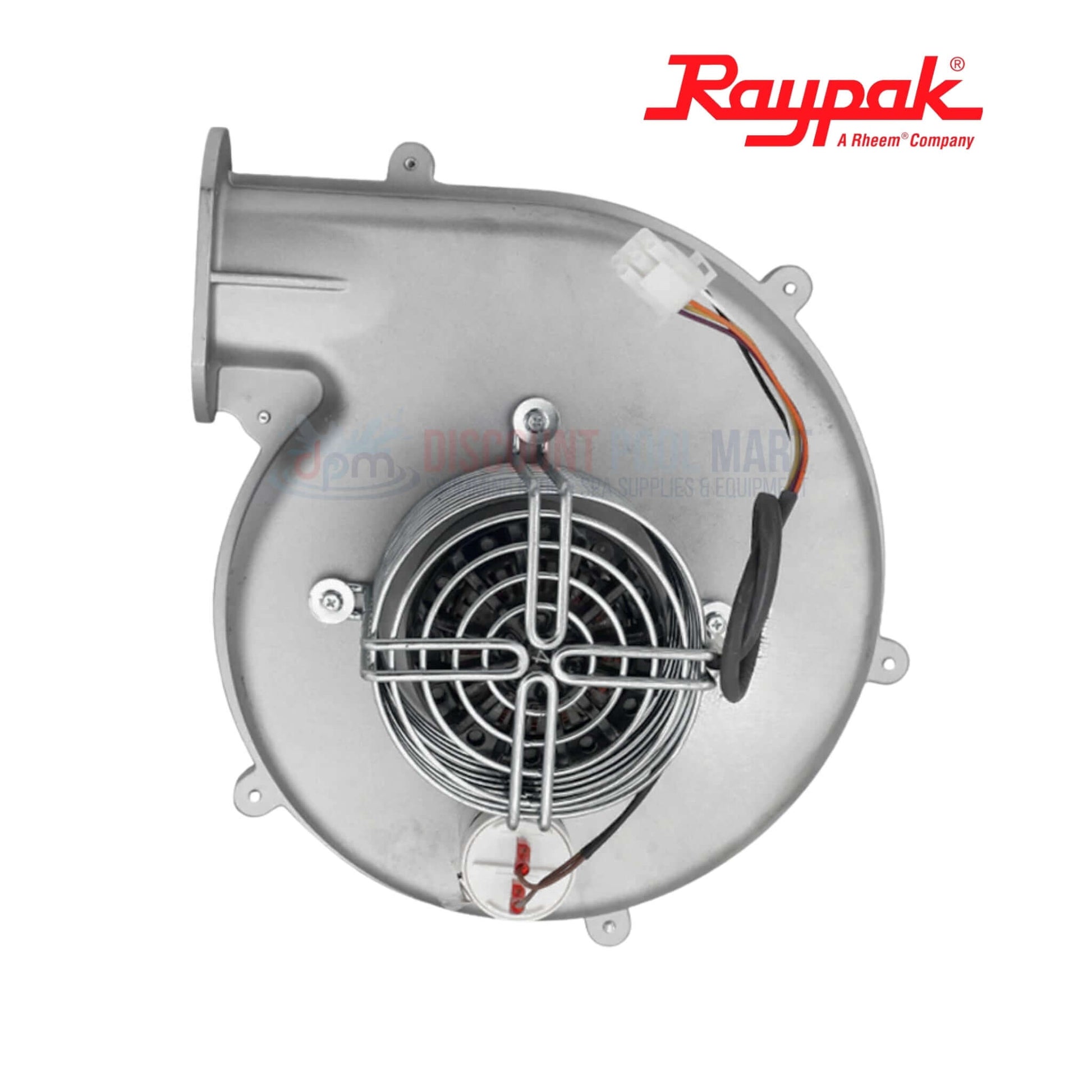 Raypak Avia 404A Combustion Air Blower 018961F from Discount Pool Mart, showing detailed assembly and fan components.