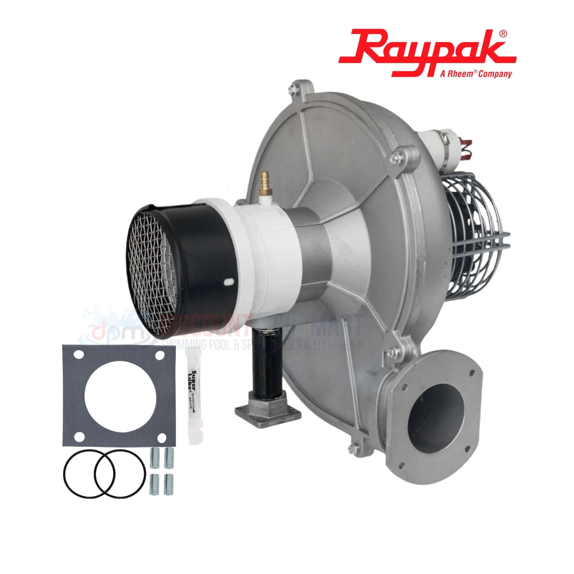 018961F | Raypak Avia 404A Combustion Air Blower kit, showing blower assembly with parts, from Discount Pool Mart, DPM.