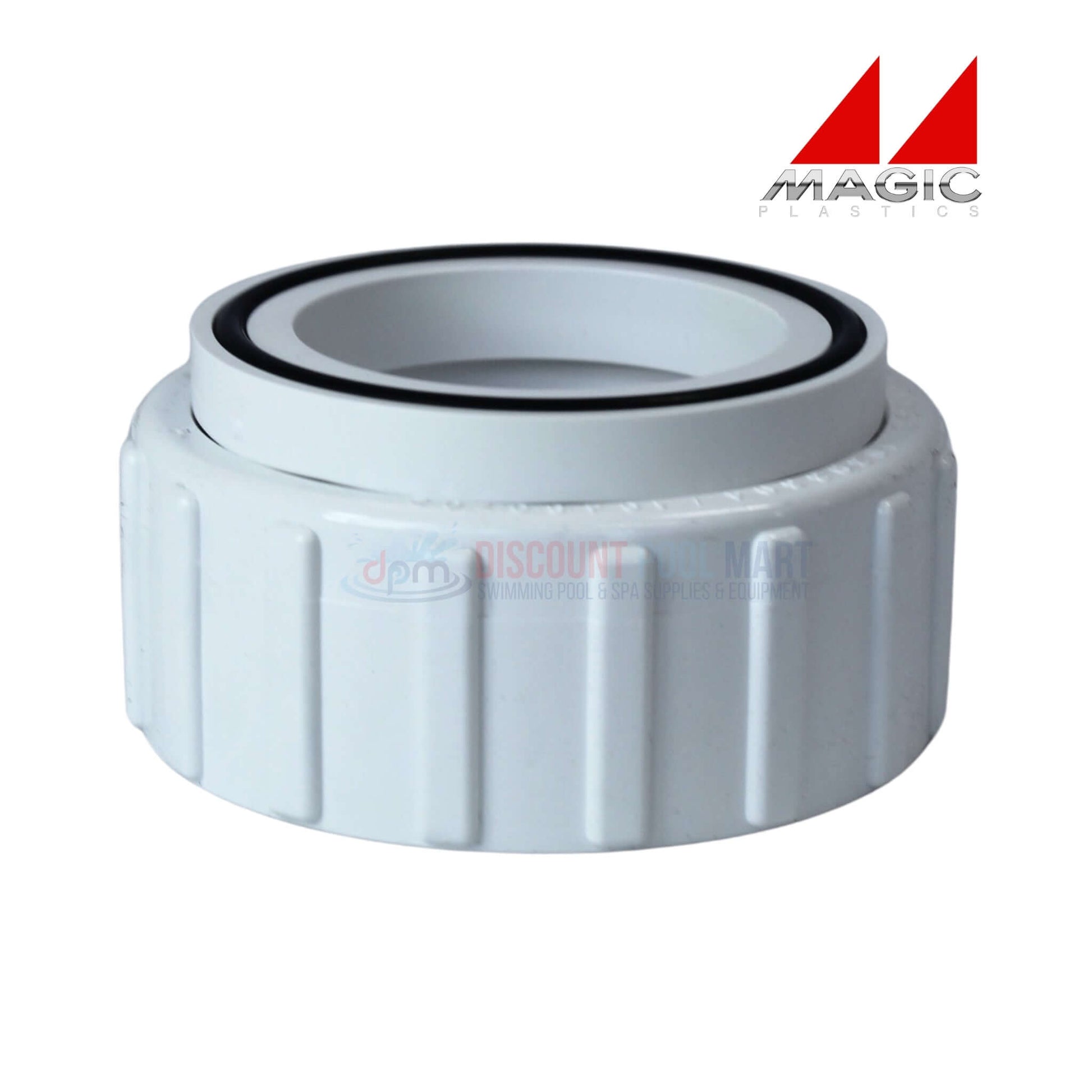 Magic Plastics 0602-15 1.5 inch pump union, FBT x slip, white, durable for pool plumbing, from Discount Pool Mart.