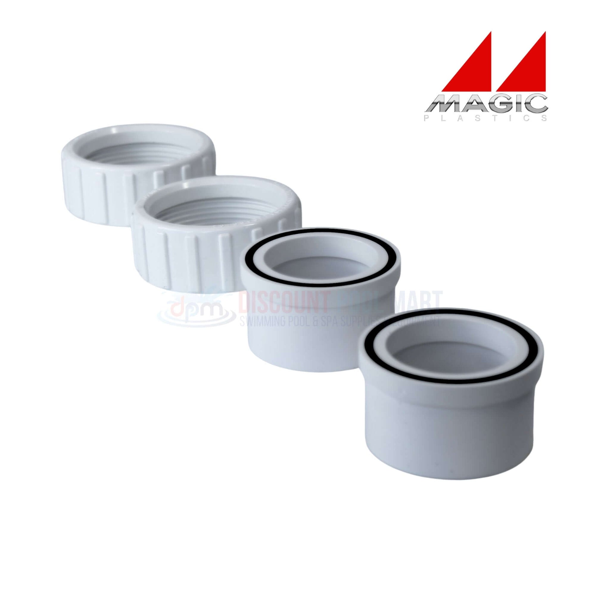 Magic Plastics 2" Pump Union Assembly 0602-20 from Discount Pool Mart, featuring durable, white, corrosion-resistant fittings.