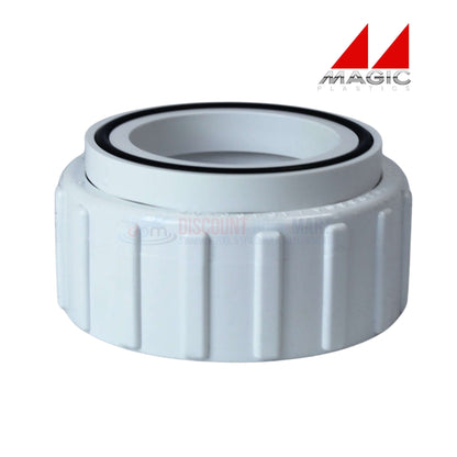 Magic Plastics 2" Pump Union Assembly 0602-20 shown in white with threaded design for pool supplies at Discount Pool Mart.