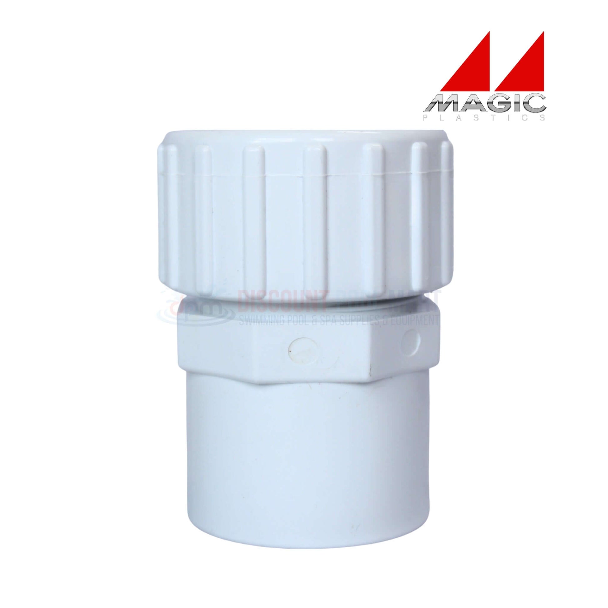 Magic Plastics 1.5" Copper to PVC Coupling Adapter 0606-15, featuring a white corrosion-resistant design, perfect for pool supplies.