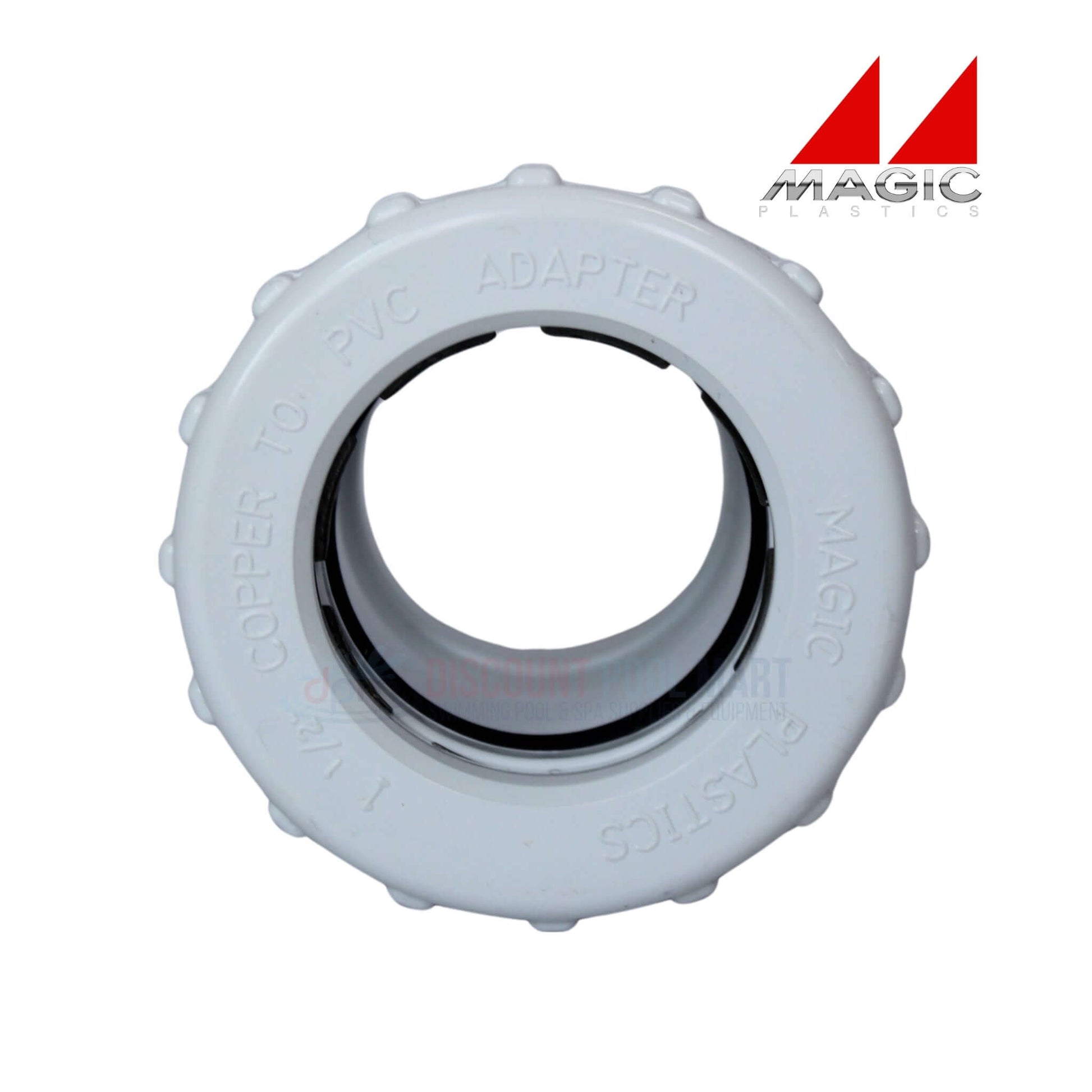 Magic Plastics 1.5" Copper to PVC Coupling Adapter 0606-15 in white, suitable for pool supplies by Discount Pool Mart.
