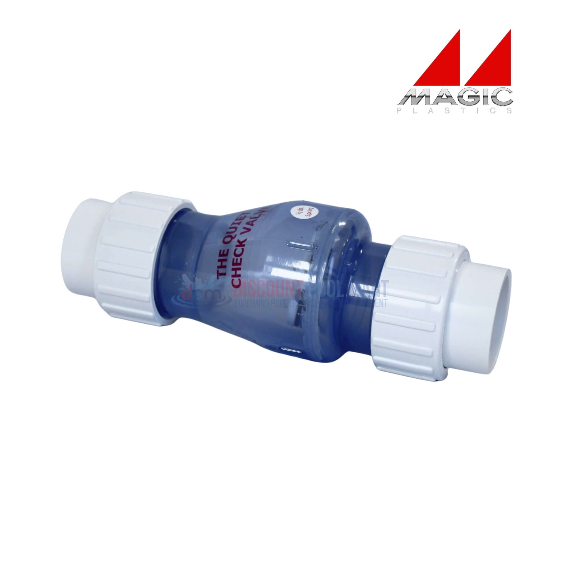 Magic Plastics 0823-15C clear 1.5" union swing spring check valve for pool and irrigation systems at Discount Pool Mart.