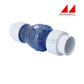 Magic Plastics 0823-15C 1.5" union swing spring check valve in clear blue, ideal for pools, spas, and irrigation. Discount Pool Mart.