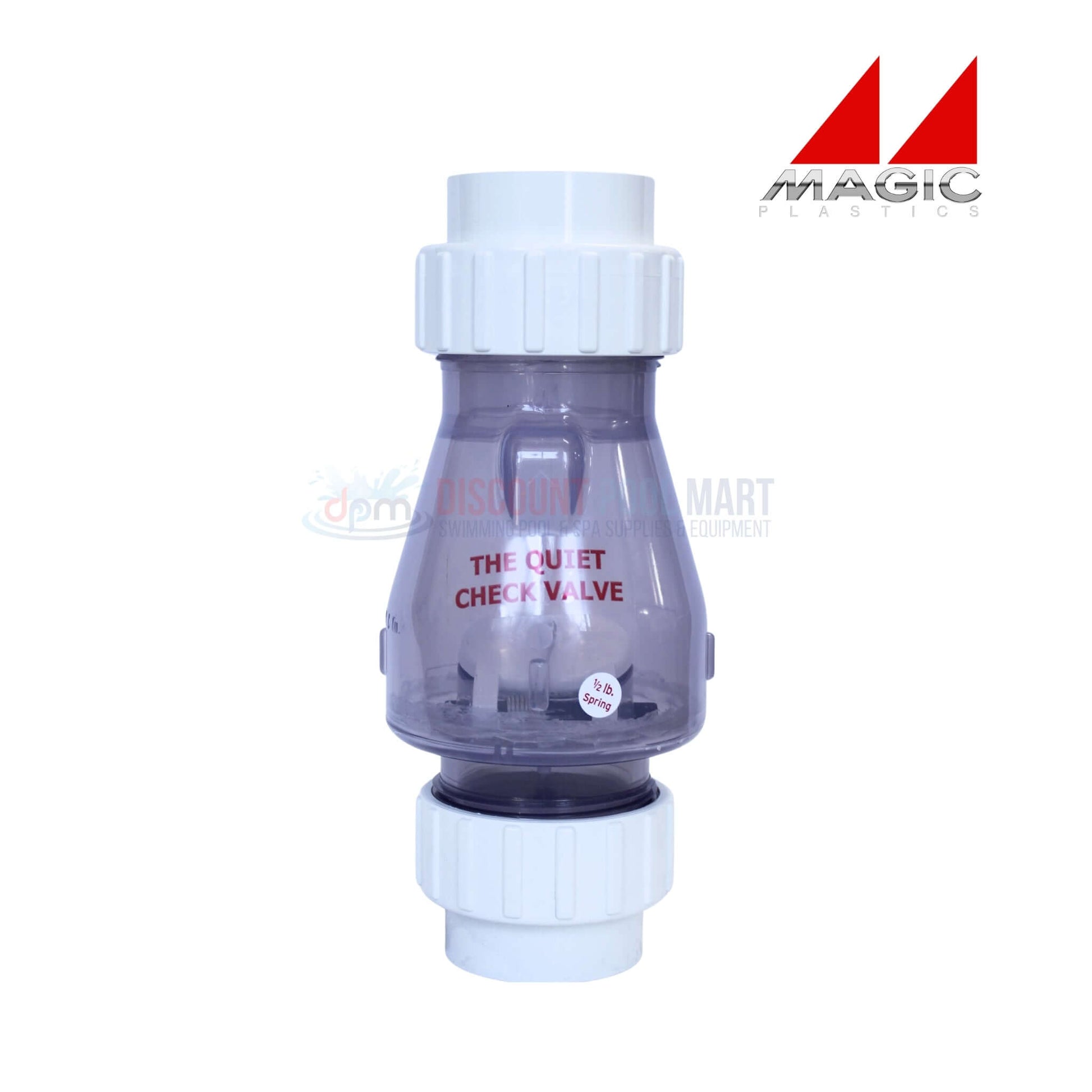 Magic Plastics 0823-20C 2" Union Swing Spring Check Valve, clear design, ideal for pool and irrigation systems at Discount Pool Mart.