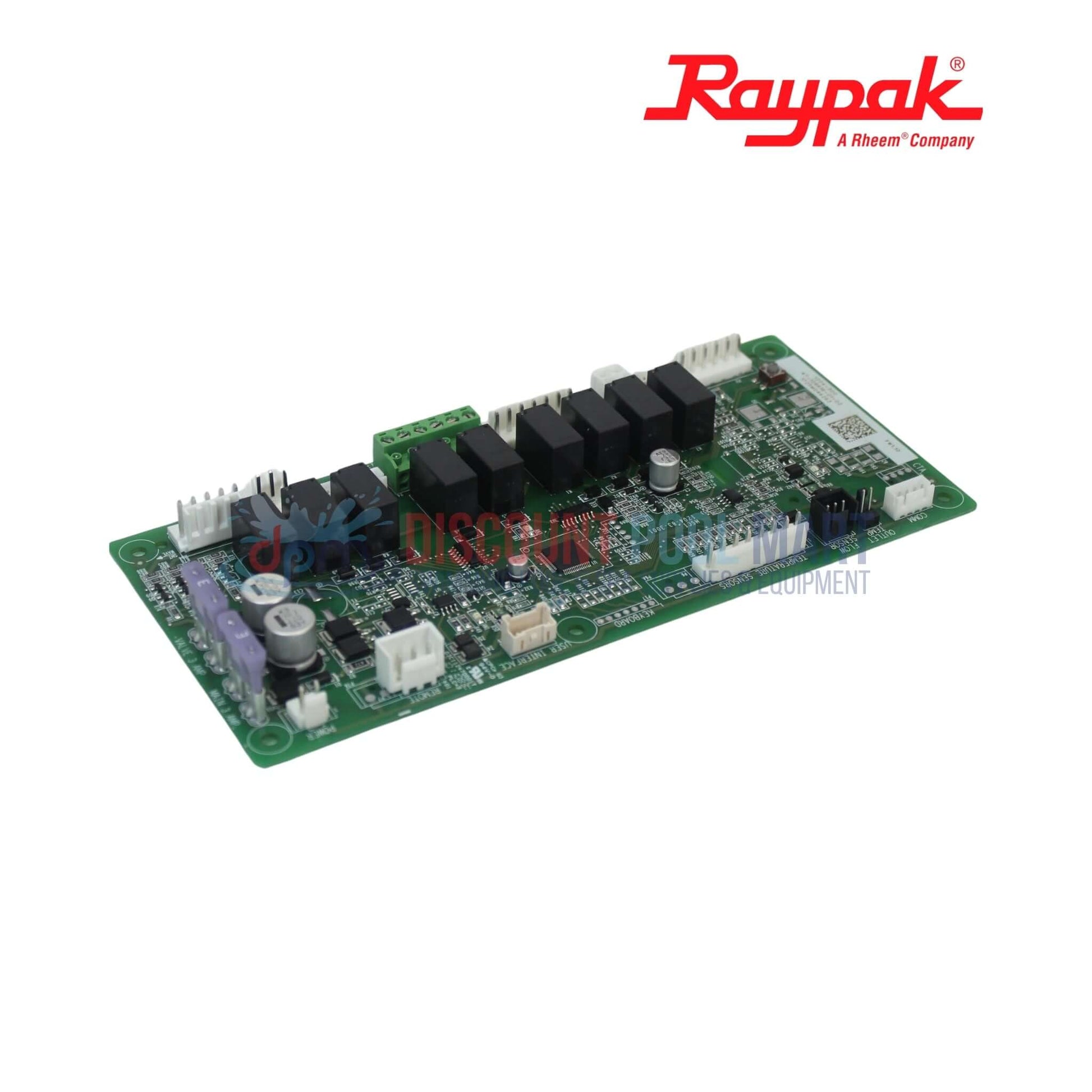 Raypak Crosswind V Digital Control Board 100-10000389 from Discount Pool Mart, showing components and connectors.