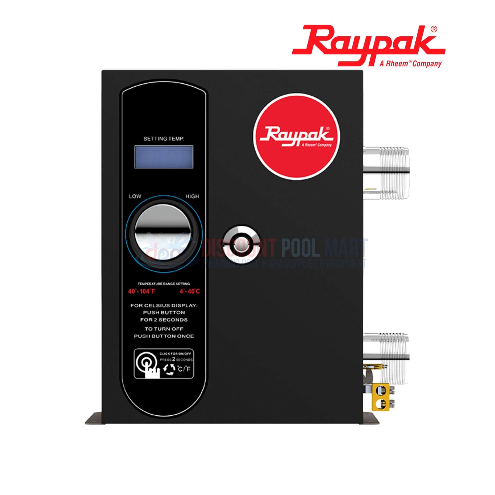 Raypak Electric E3T 18KW Heater 100-10000665 with digital controls and solid-state components by Discount Pool Mart.
