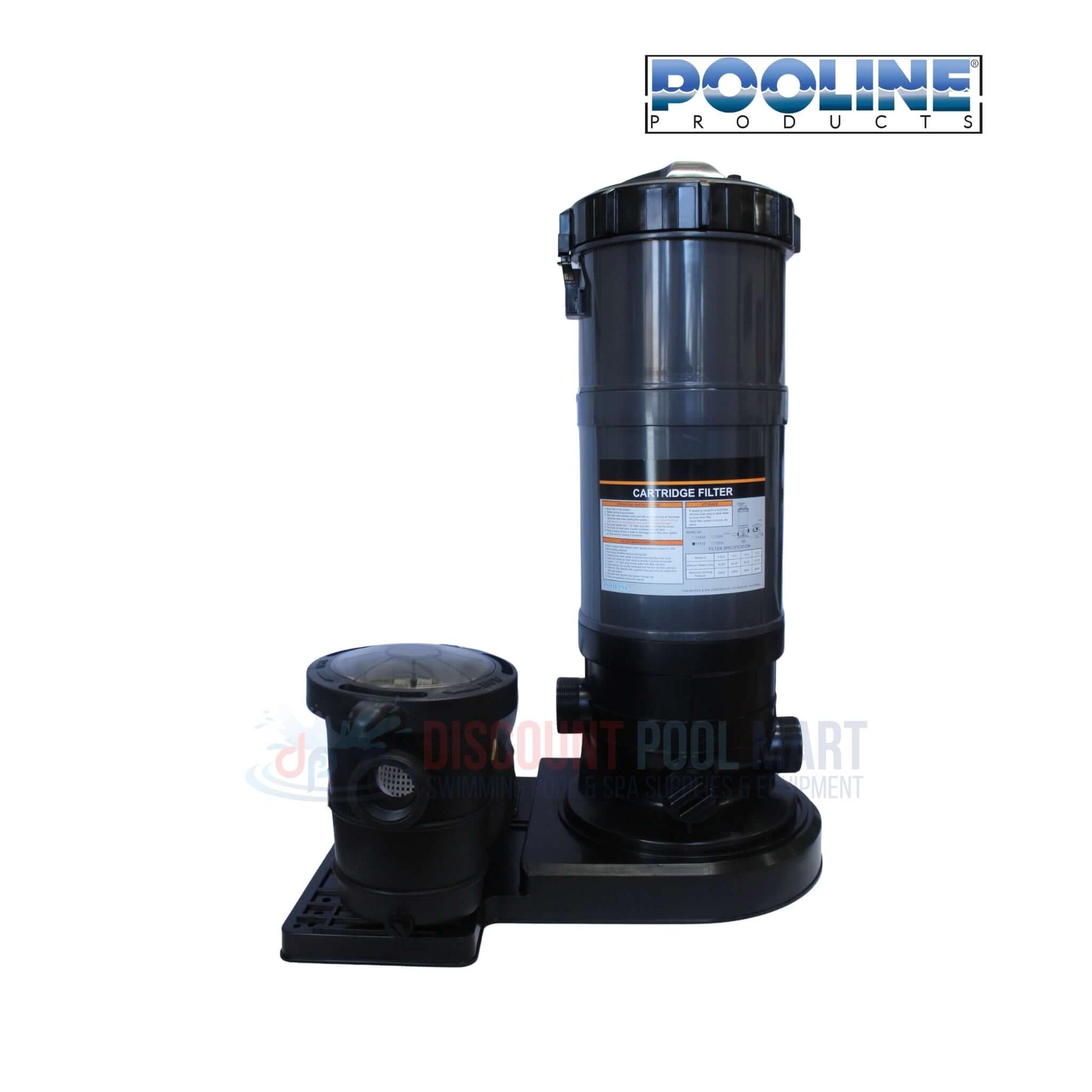 Pooline Cartridge Filter & 0.75HP Pump | 90 Sq. Ft. from Discount Pool Mart, showing durable black casing and pump design.