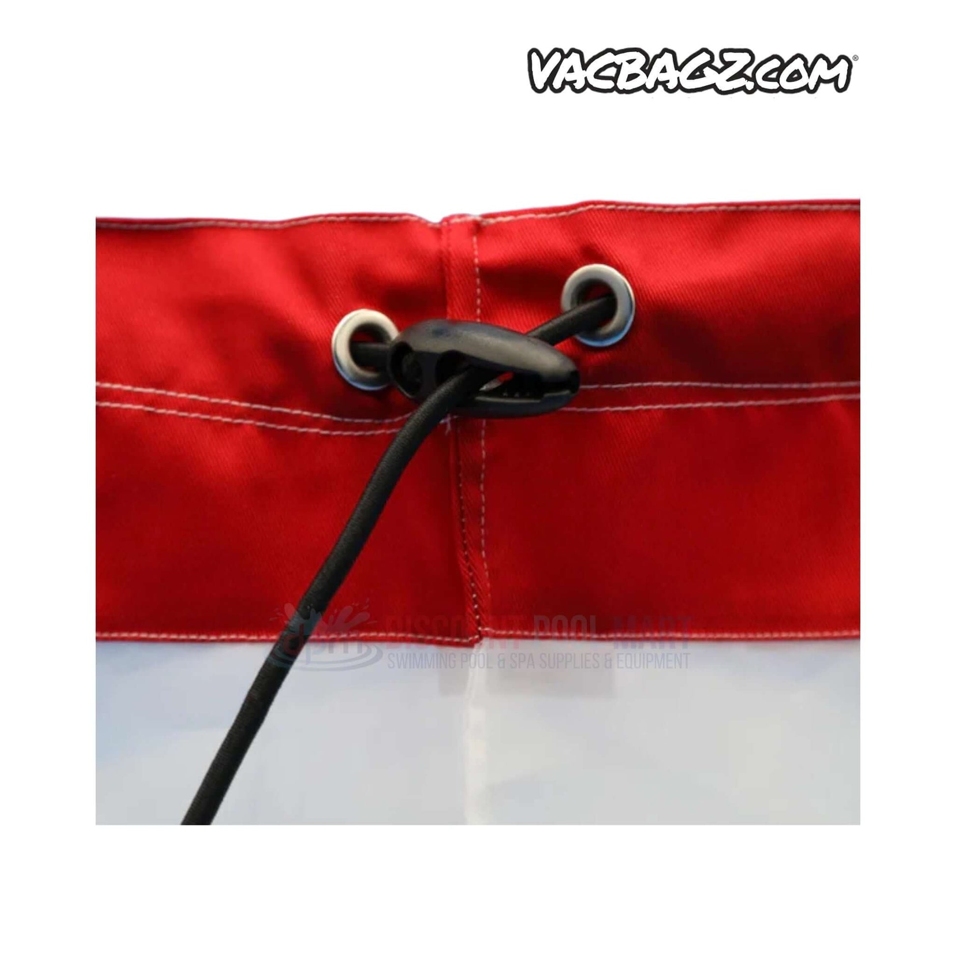 Close-up of the 1507-30 | VacBagz Power Vacuum 120 Micron Bag | 30" | Red, highlighting the red edge with drawstring and grommet details.