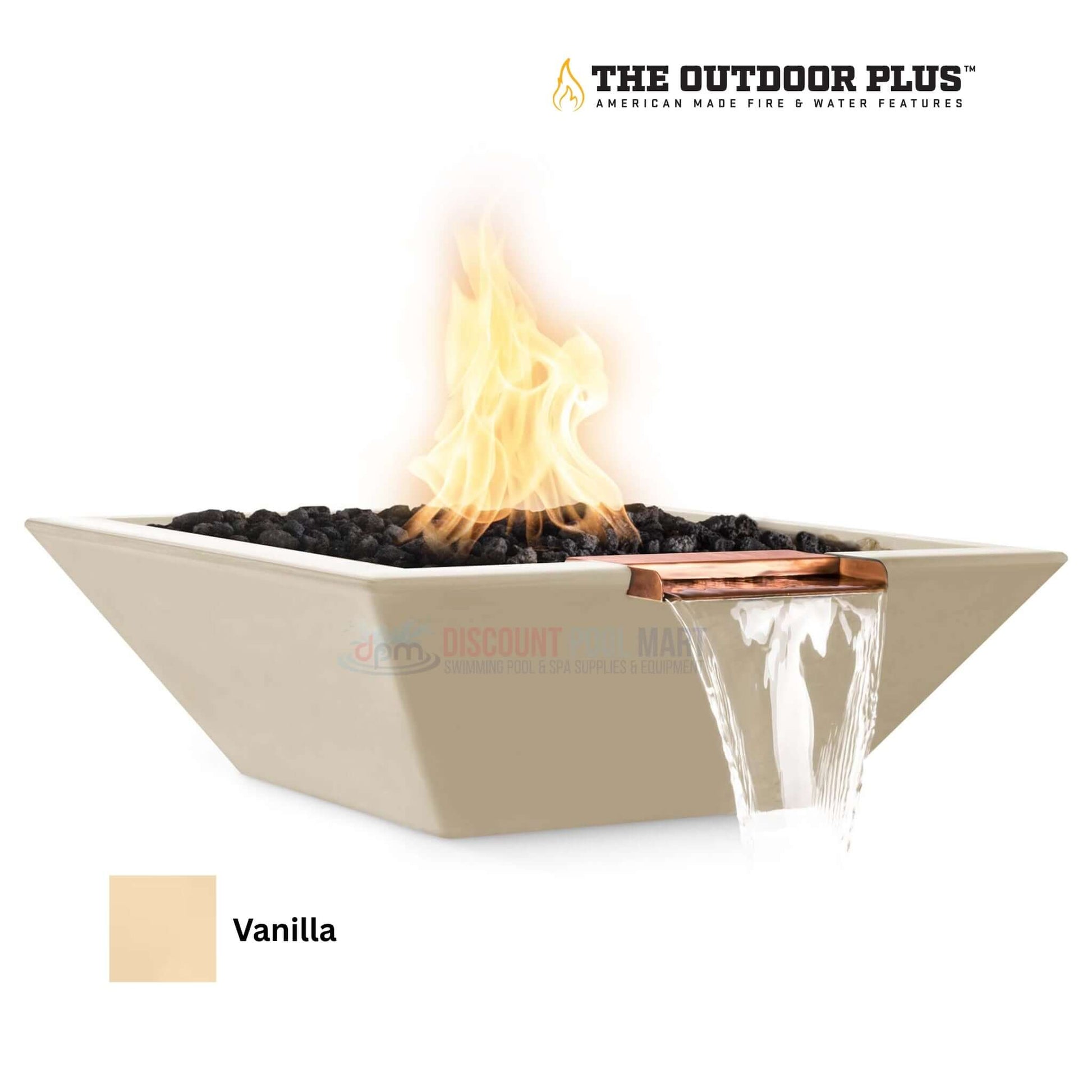 The Outdoor Plus Maya Fire & Water Bowl in Vanilla, GFRC Concrete by Discount Pool Mart,SKU DPM - Contemporary design with fire and water.