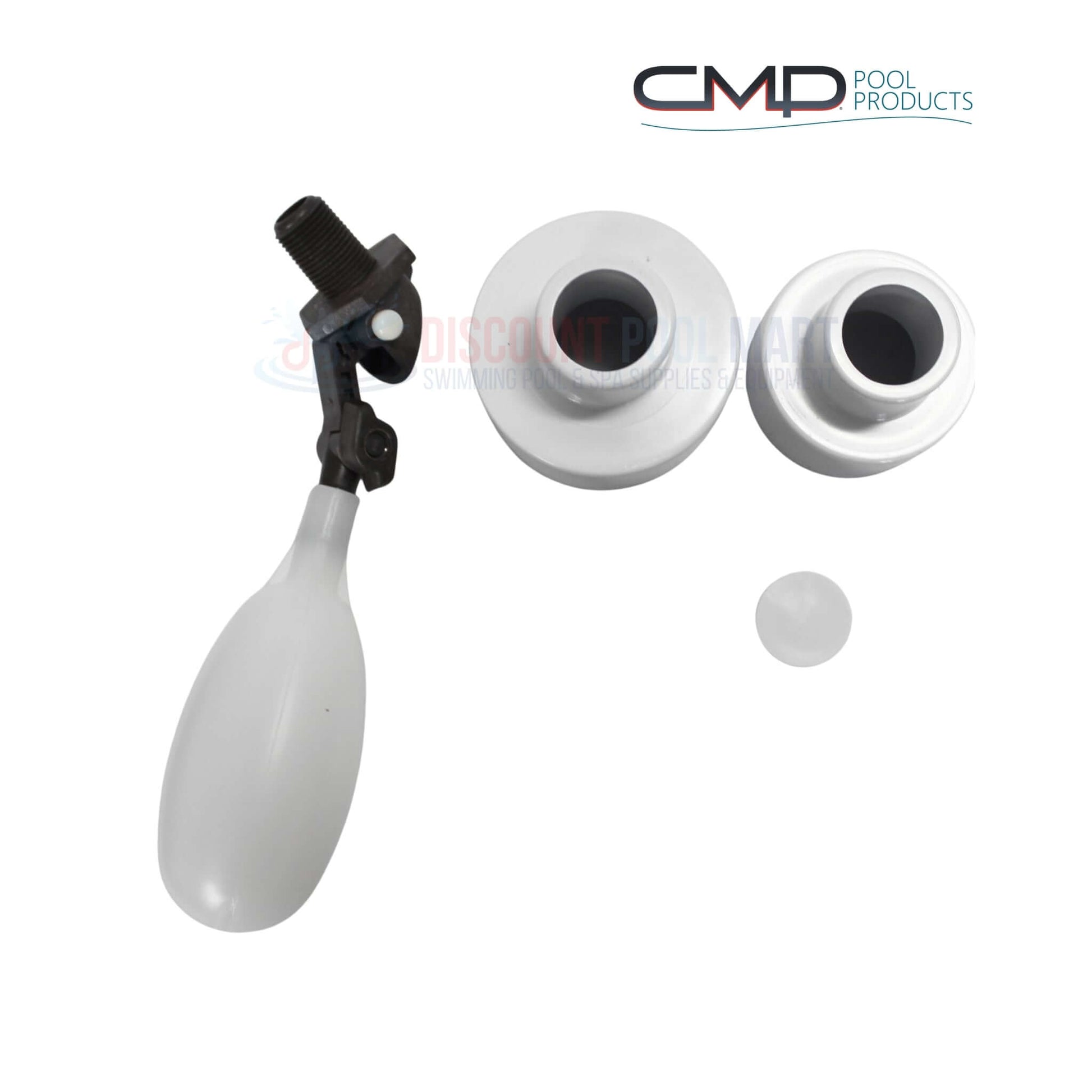 CMP 25504-109-000 | CMP Auto Fill Pool Water Leveler Tan components, including float mechanism and collars, from Discount Pool Mart.