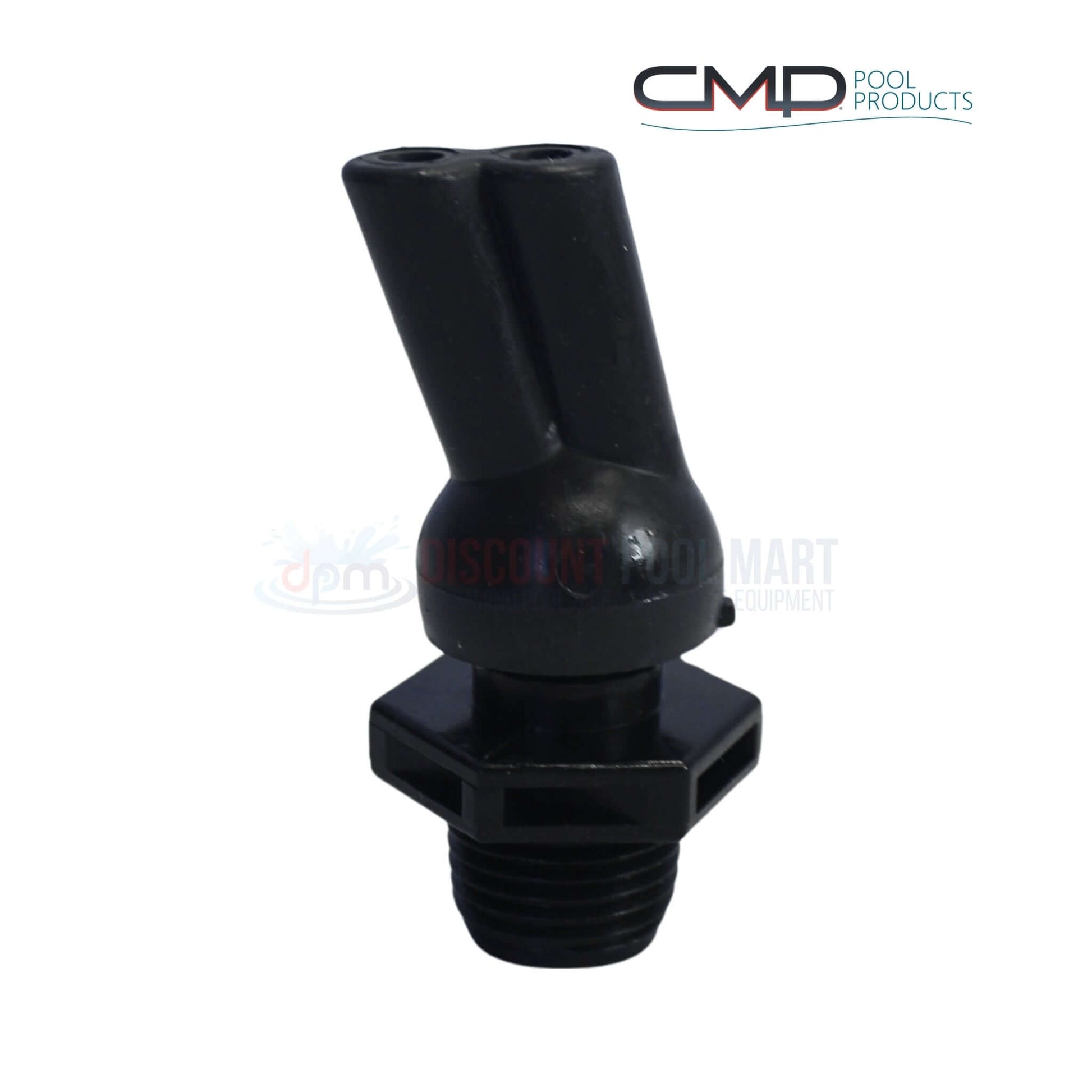 CMP Dual Stream Deck Jet Nozzle 25597-100-900 in black, showing dual water jet openings for pool features, from Discount Pool Mart.