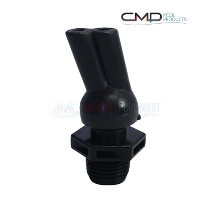 CMP Dual Stream Deck Jet Nozzle 25597-100-900 in black, showing dual water jet openings for pool features, from Discount Pool Mart.
