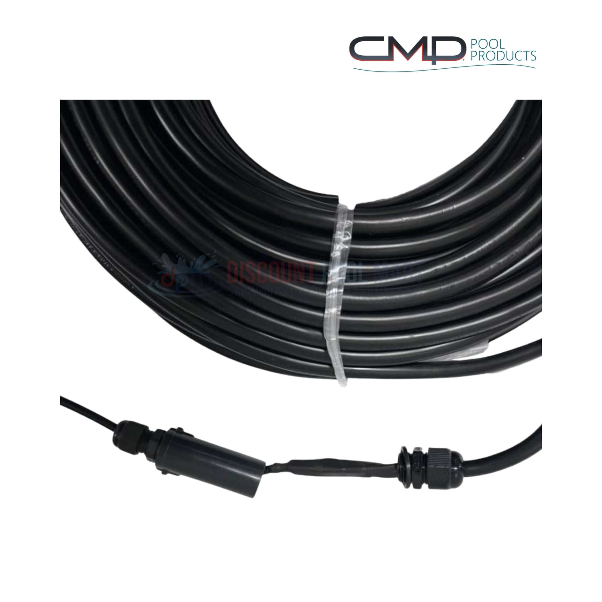 CMP Brilliant Wonders LED Waterfall Wire Assembly 25677-000-100 shown coiled, heavy-duty black cable for 12-volt pool lighting from Discount Pool Mart.