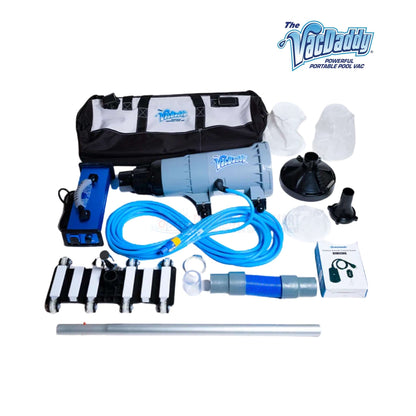 The VacDaddy Portable Pool Vacuum Cleaner Pro Bundle with accessories from Discount Pool Mart DPM, SKU: VacD-001.