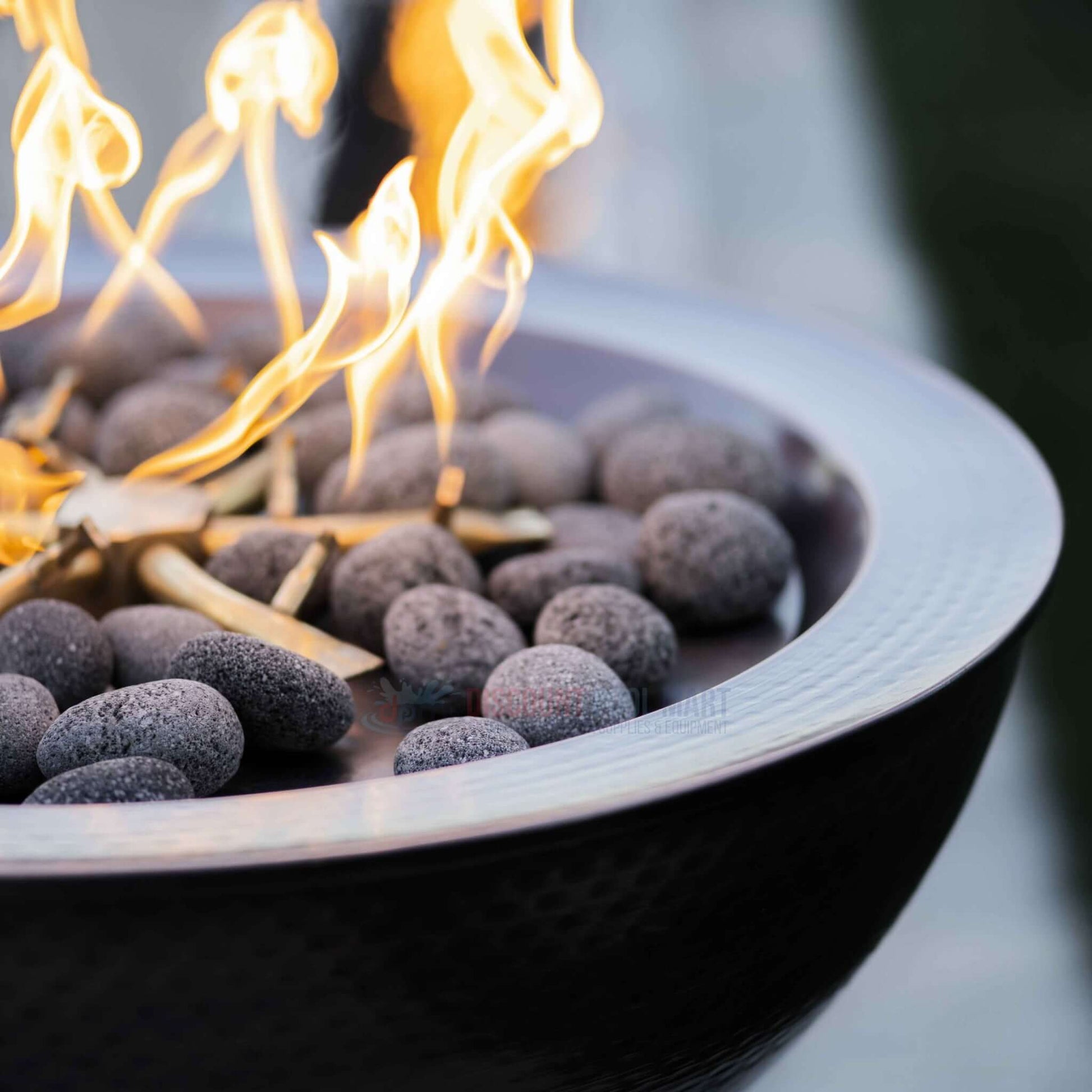 Outdoor Plus Sedona Fire Bowl with flames and lava rocks, handcrafted, Hammered Patina Copper, SKU: DPM-PB27