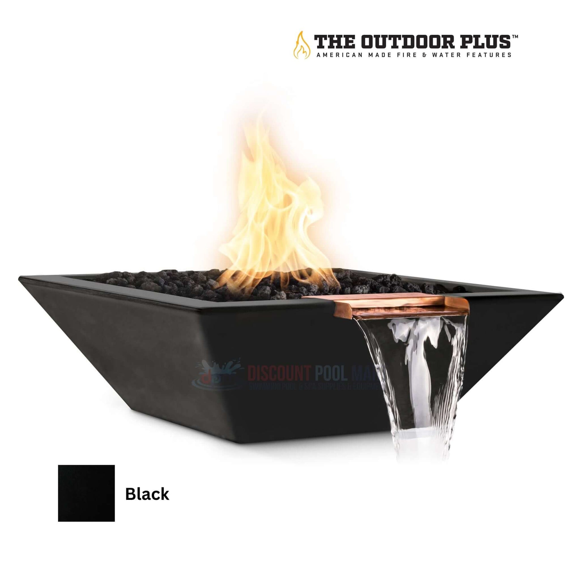 The Outdoor Plus Maya Fire & Water Bowl GFRC Concrete, Black, DPM, SKU#12345 - Elegant fire and water feature.