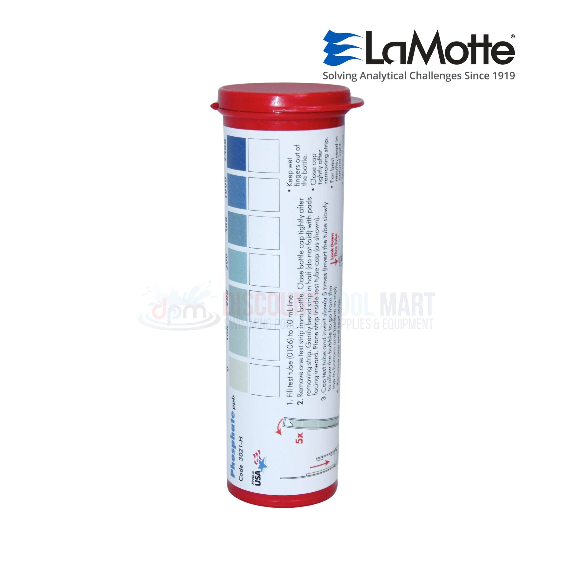 LaMotte Insta-TEST Pro Low Range Phosphate Test Strips 3021-H-6 in a moisture-protected container for pool supplies.